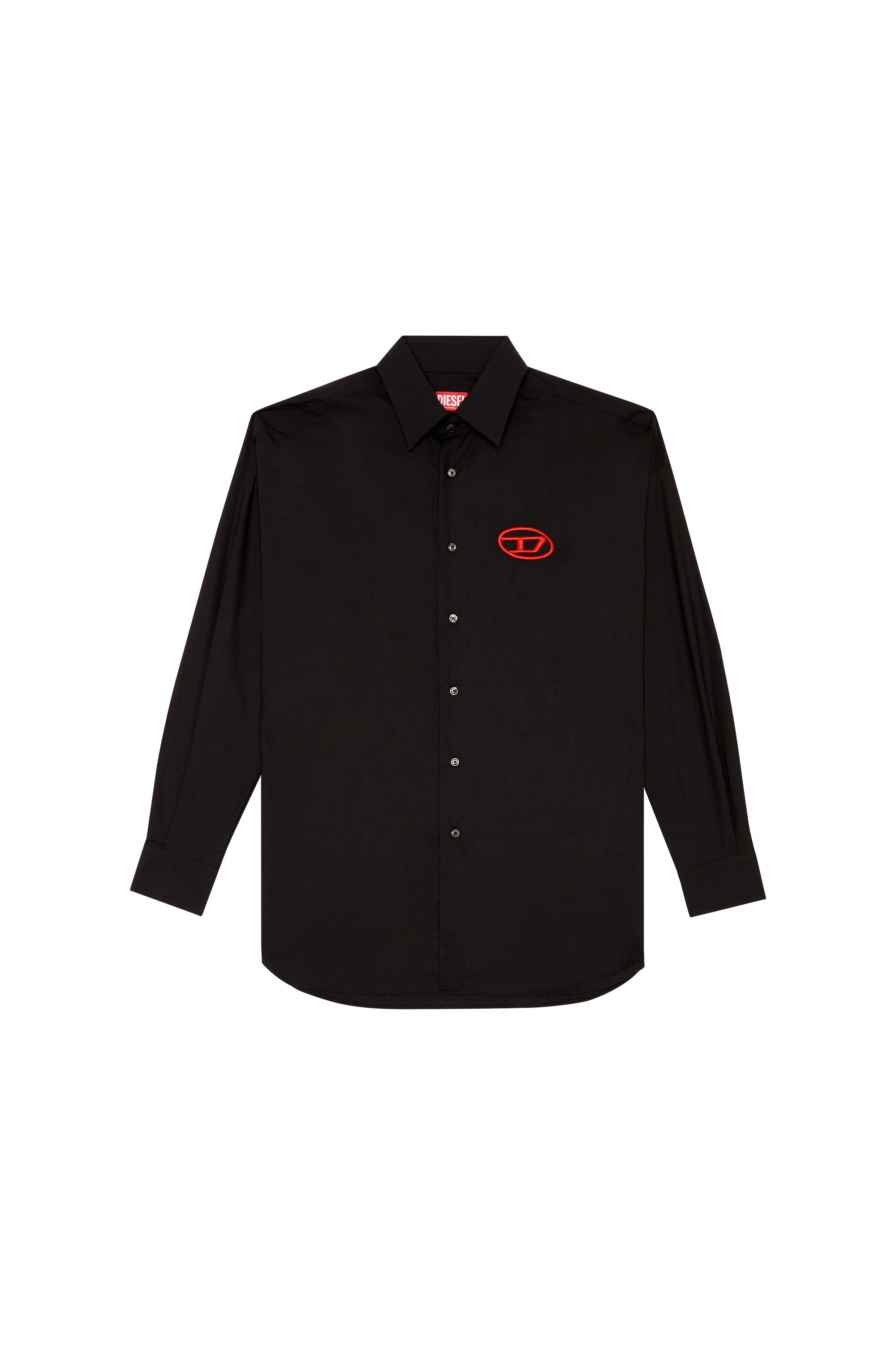Diesel - S-DOU-PLAIN, Man Poplin shirt with oval D embroidery in Black - Image 3