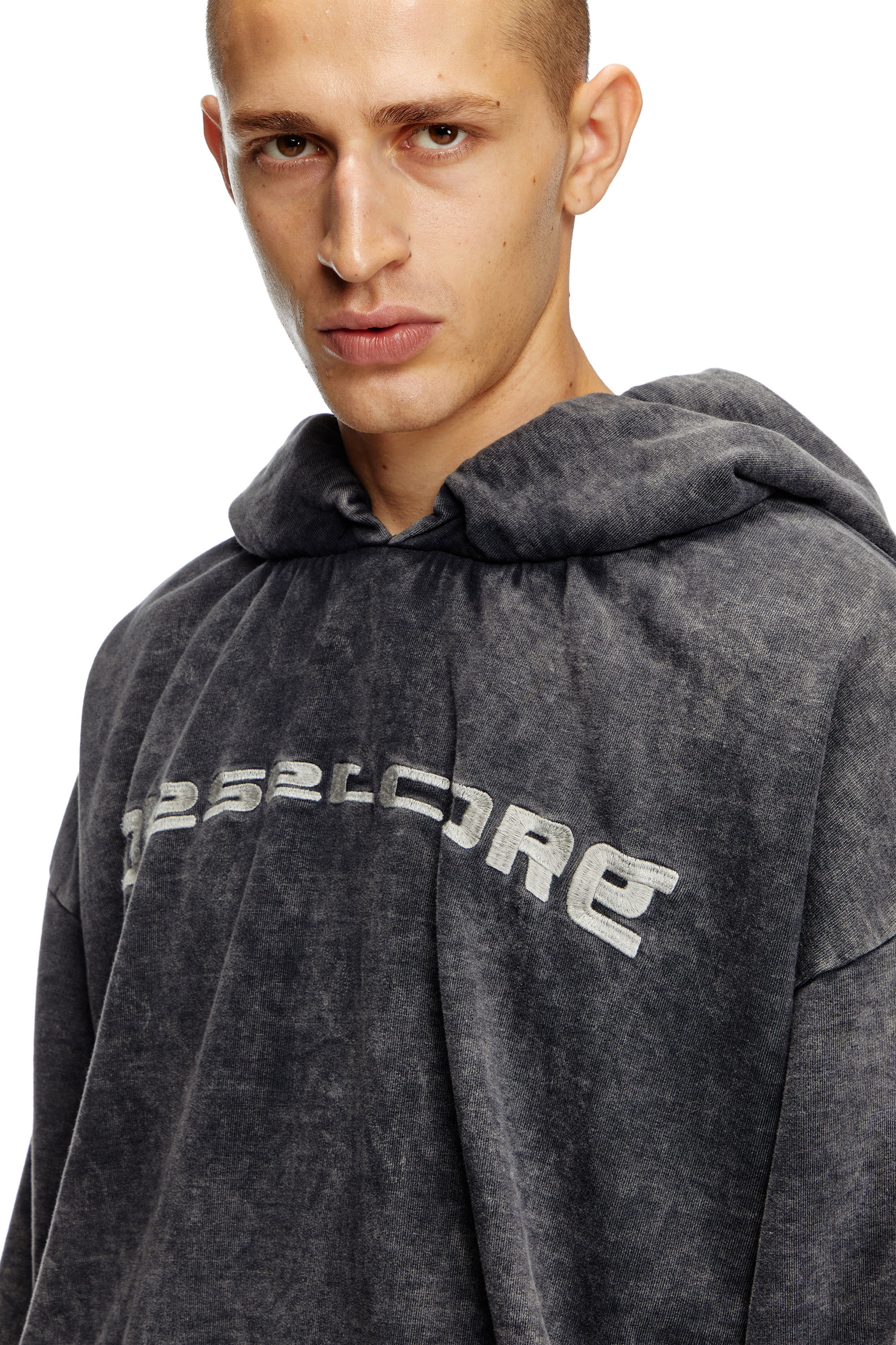 Diesel - S-FISHY, Man's Hoodie with denim effect in Black - 5