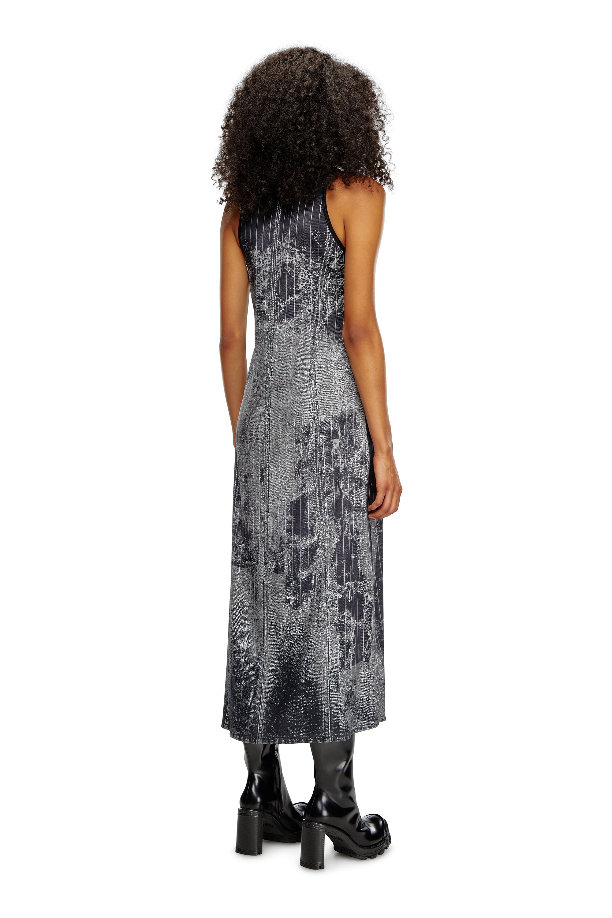 Diesel - D-SCREET, Woman Midi dress with print of pinstripe denim in Black - Image 3