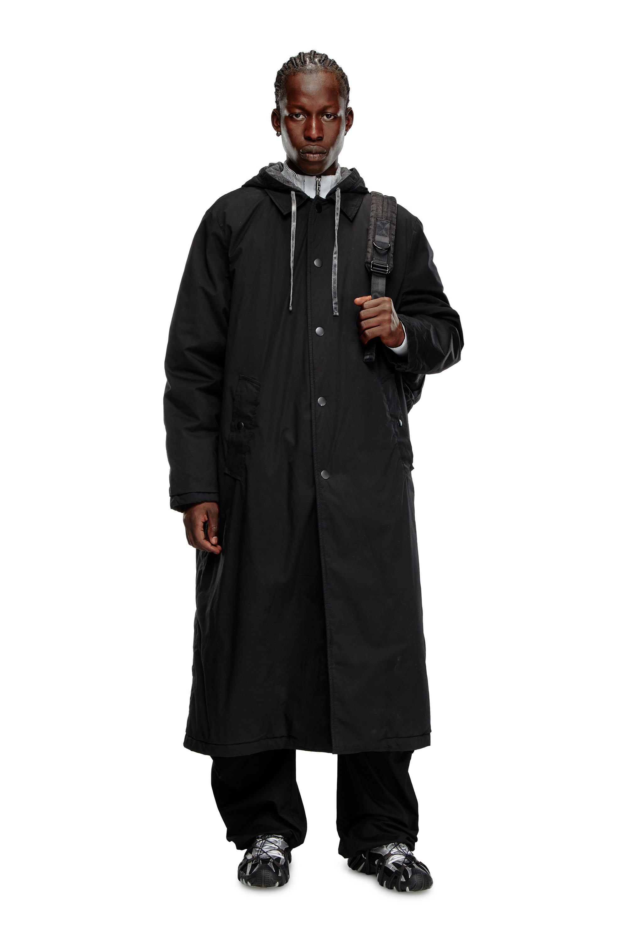 Diesel - J-MARLON, Man's Hooded rain coat in cotton poplin in Black - 1