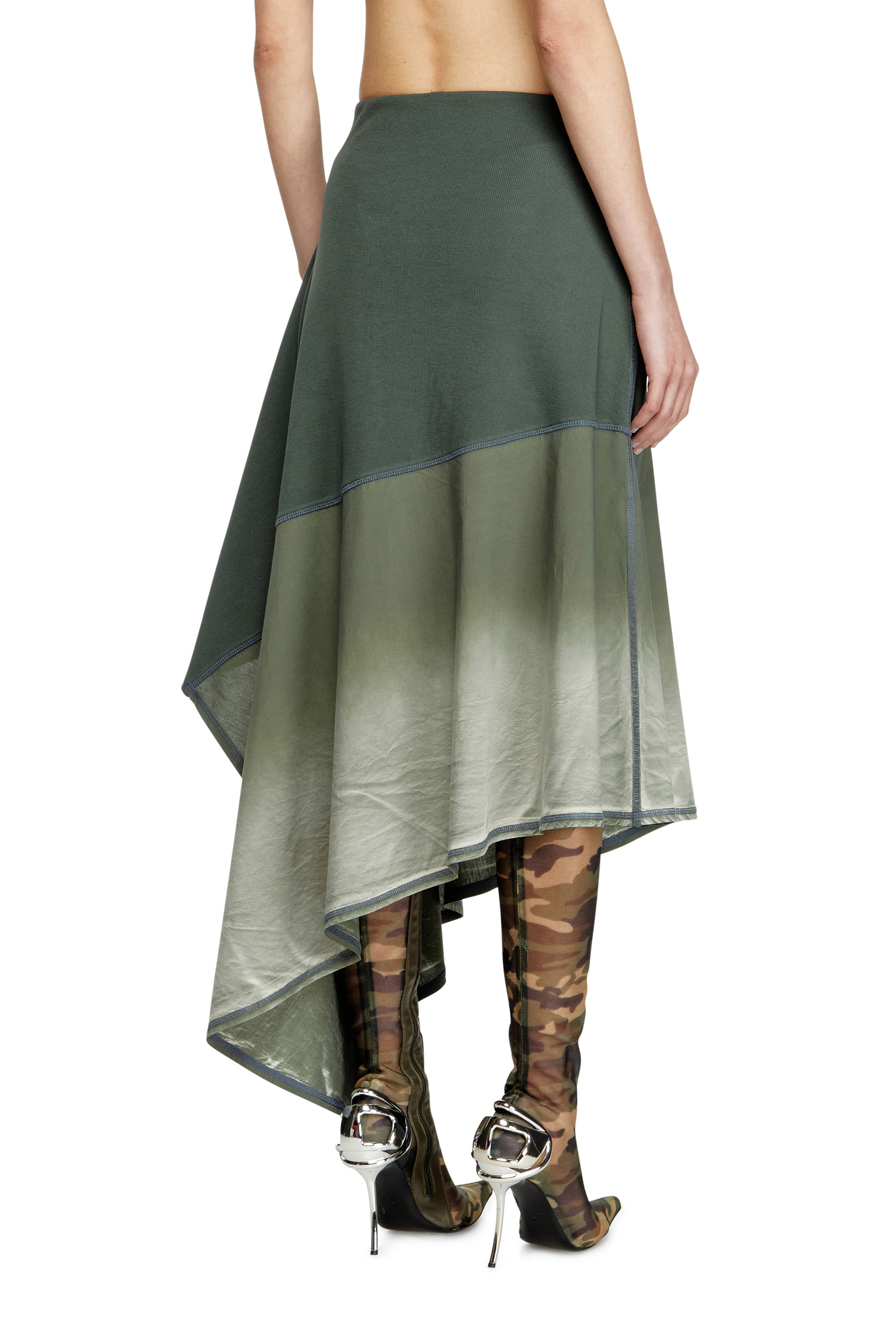 Diesel - O-MARTA, Woman's Spliced asymmetrical midi skirt in Green - 4