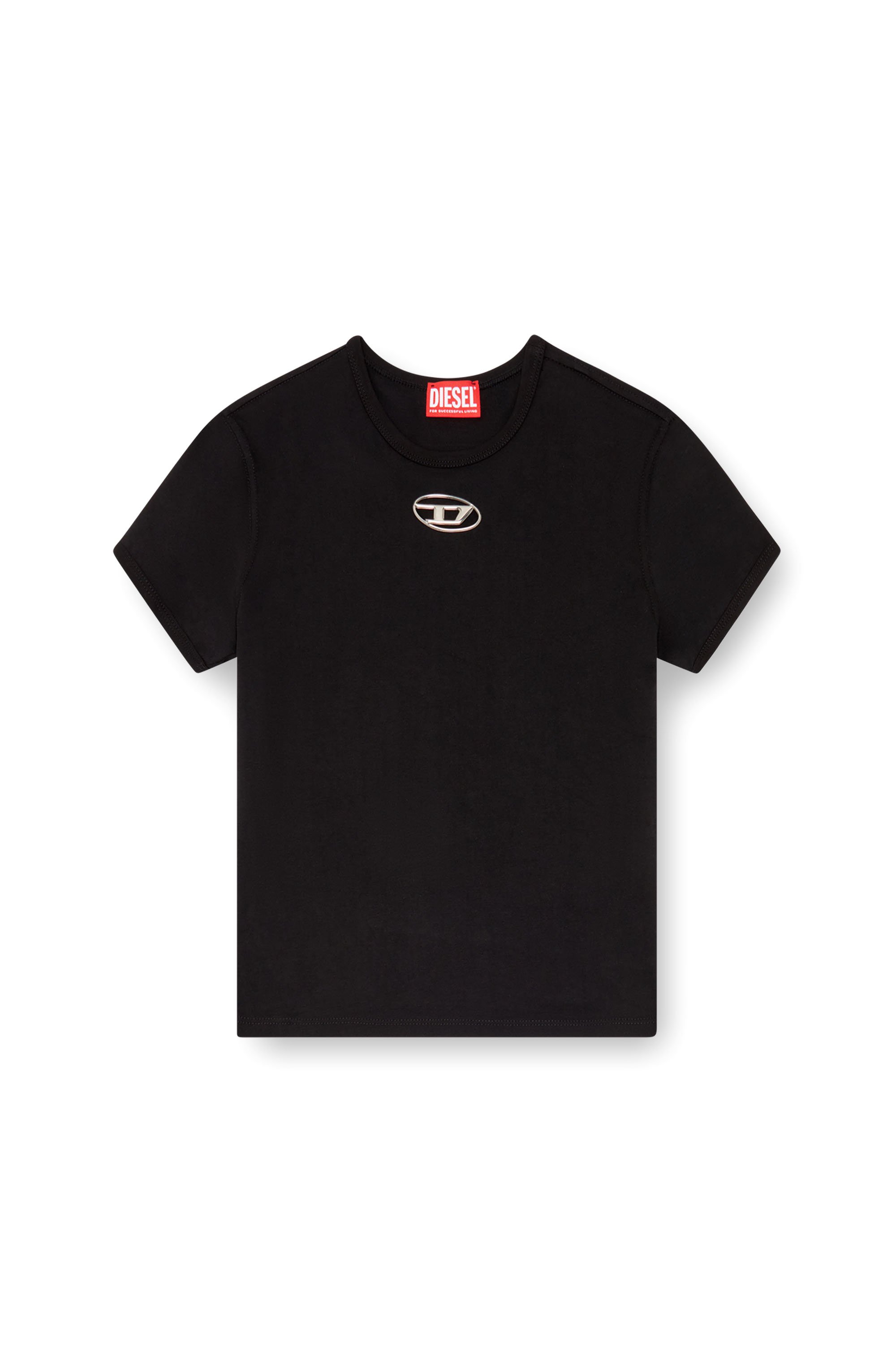 Diesel - T-UNCUTIE-LONG-OD, Woman T-shirt with injection-moulded Oval D in Black - Image 3