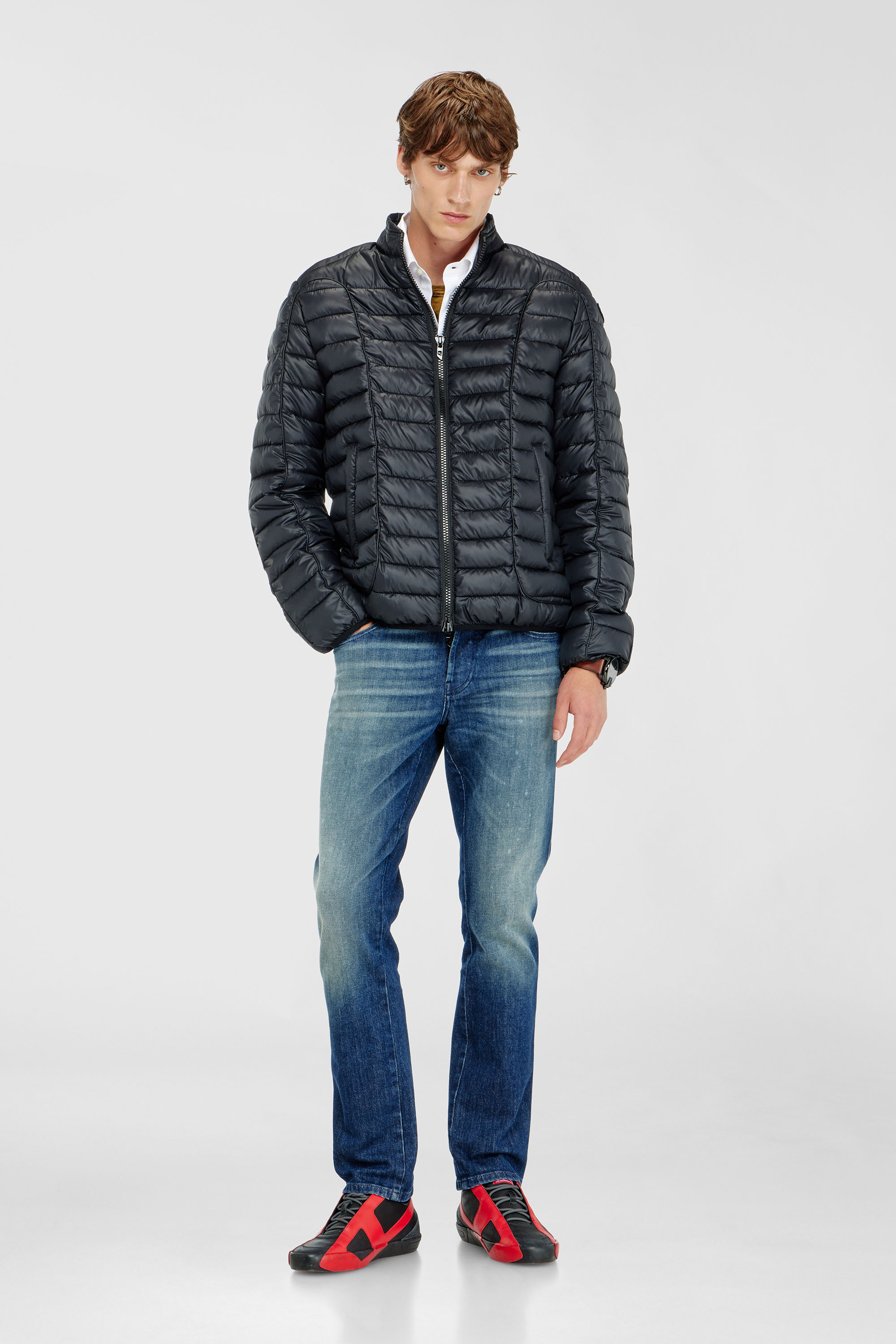 Diesel - W-PILOT-WRD, Man's Biker-style puffer jacket with tonal piping in Black - 2