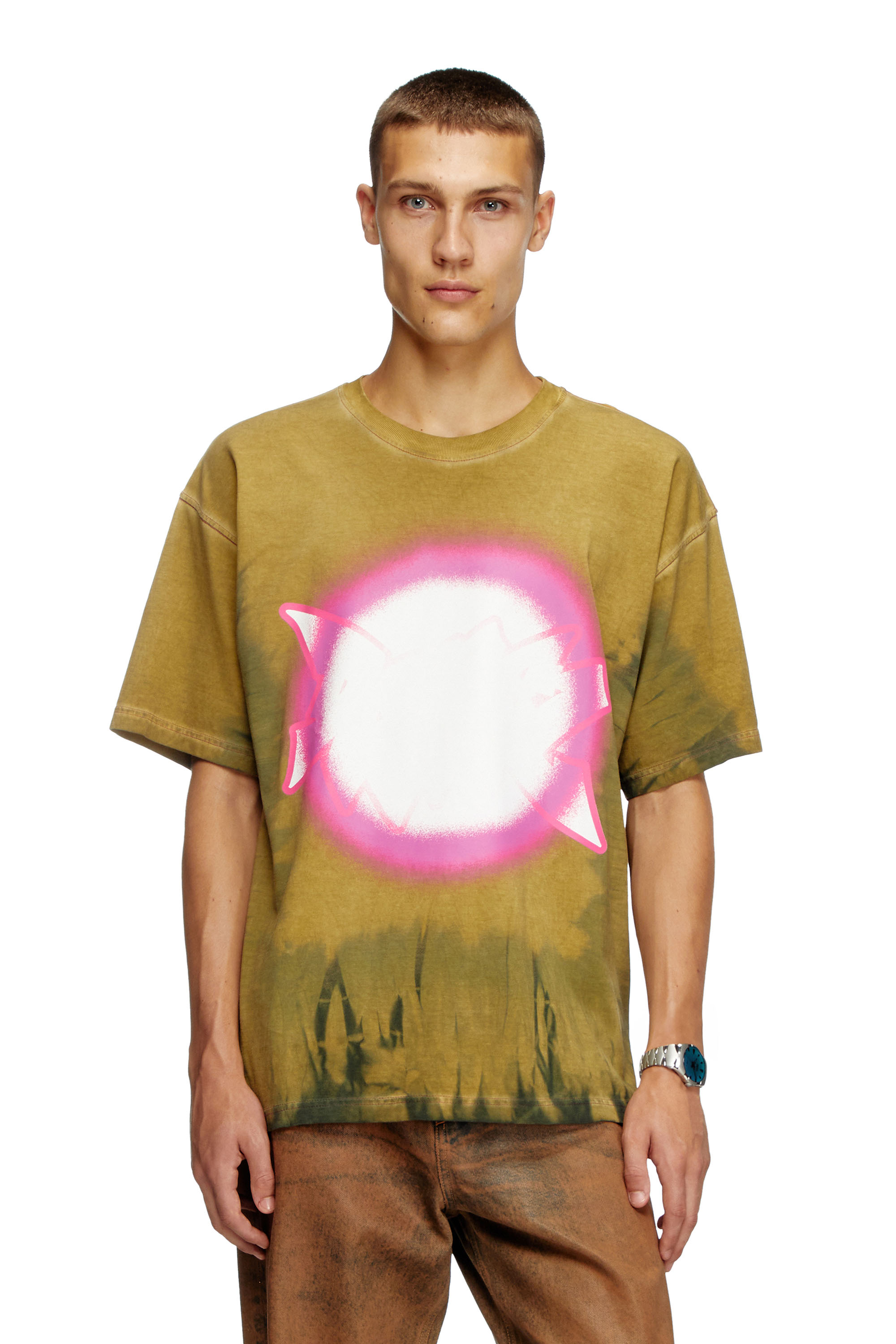 Diesel - T-BOXT-R24, Man's Tie-dye T-shirt with spotlight print in Light Brown - 1