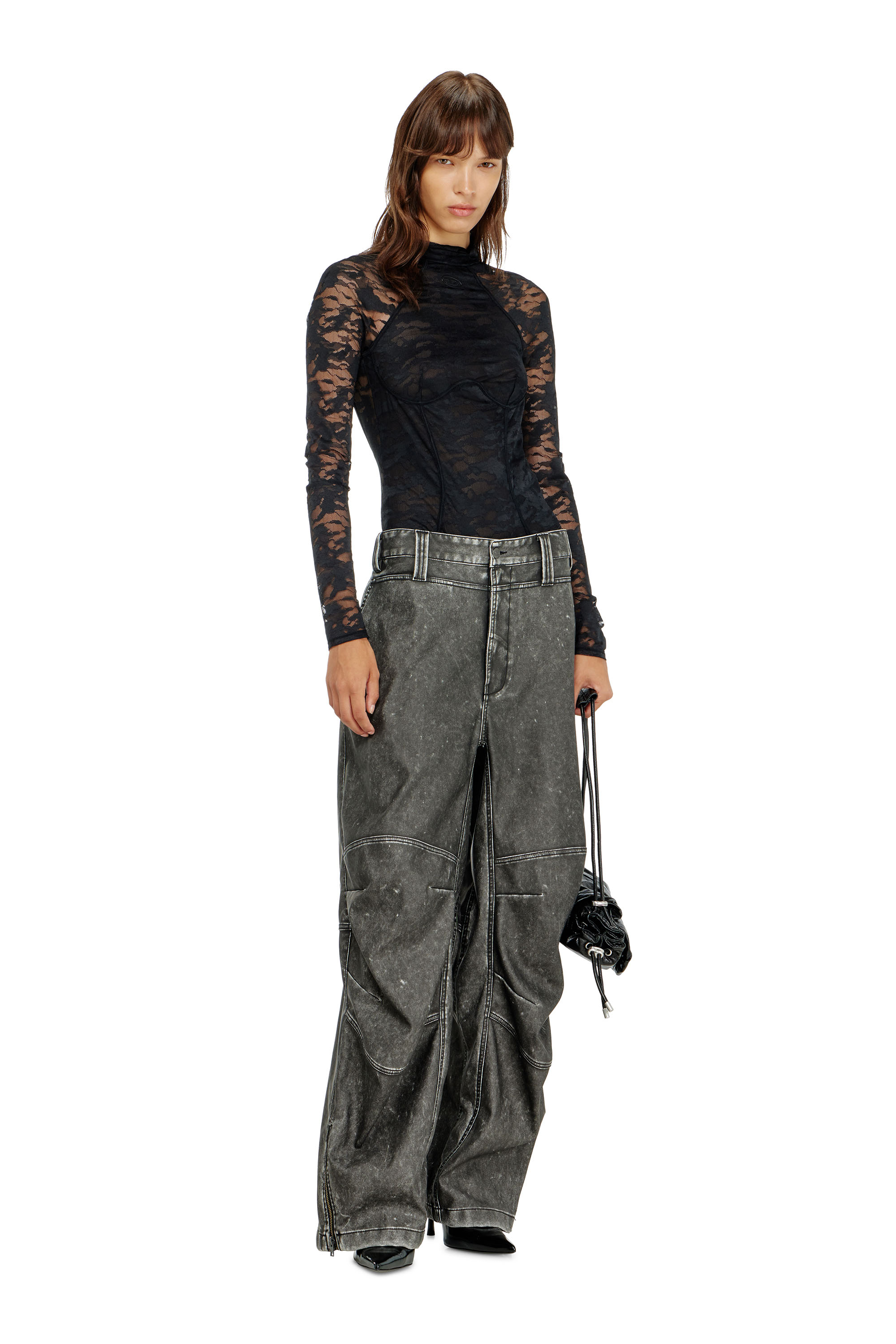 Diesel - VIVIAN-UTLT, Woman's Bodysuit in nylon lace with open back in Black - 4