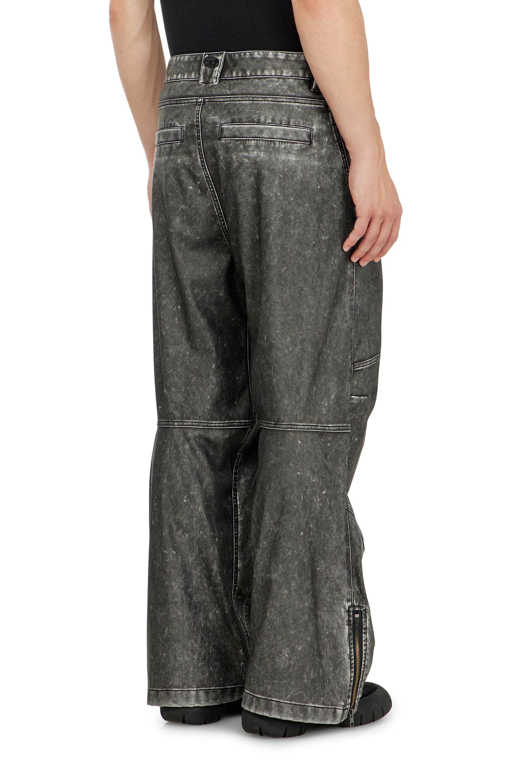 Diesel - P-DELLY-NJCJ, Man's Pants in distressed-effect bonded material in Dark grey - 3