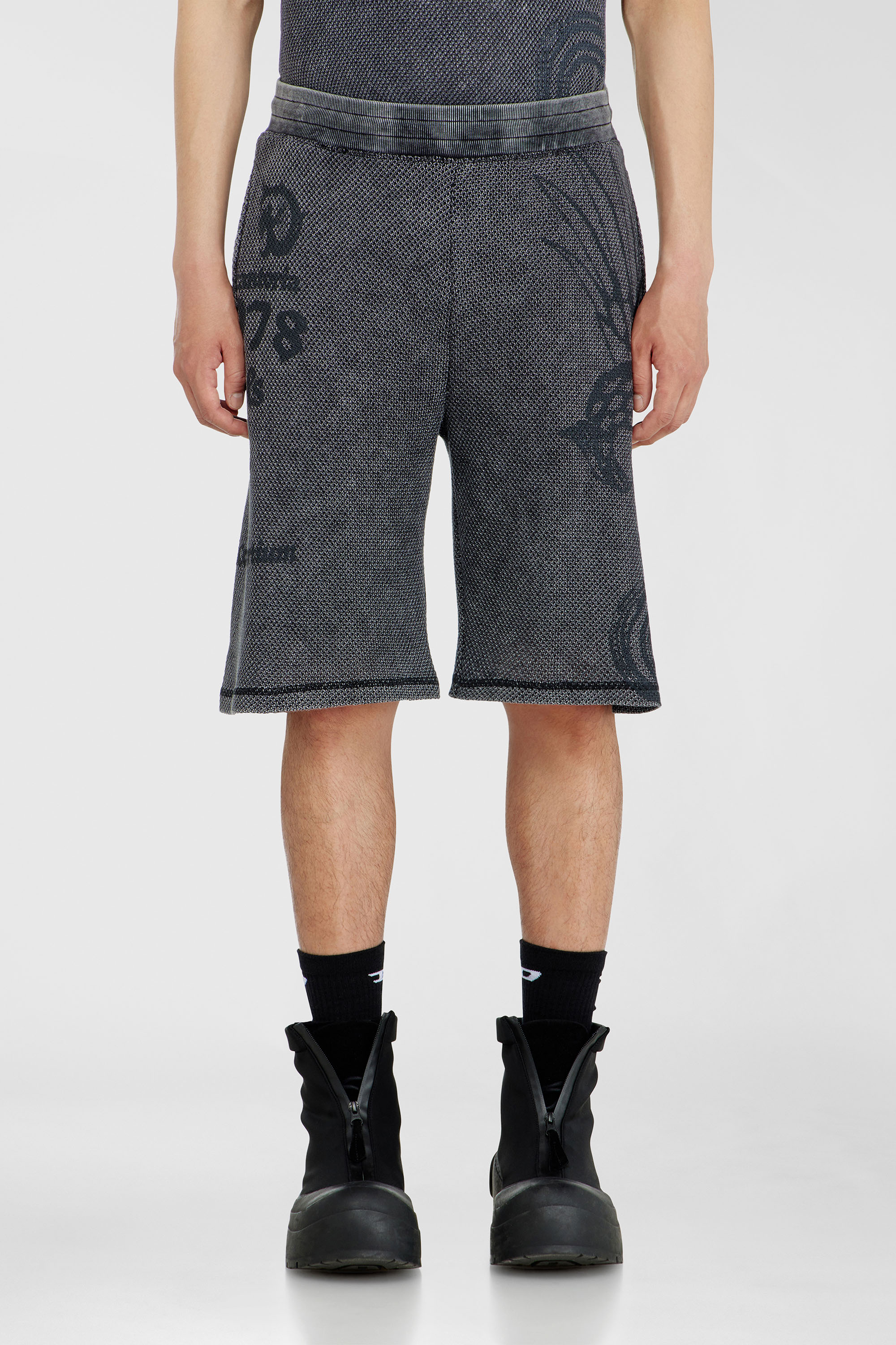 Diesel - P-ERRY, Man's Mesh cotton sweatshorts with prints in Grey - 3