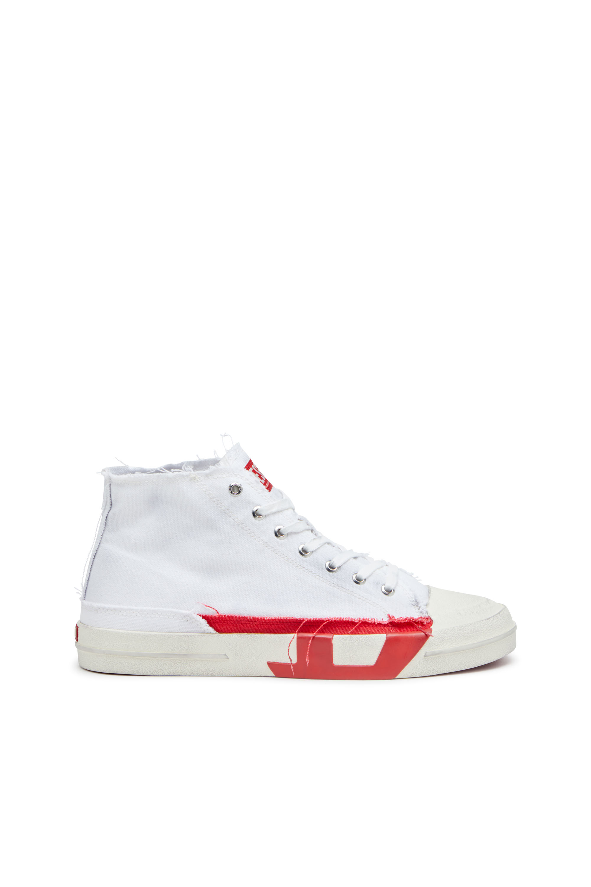 Diesel - S-D-VERSE MID, Man's S-D-Verse-Dirty-effect high-top canvas sneakers in White/Red - 1