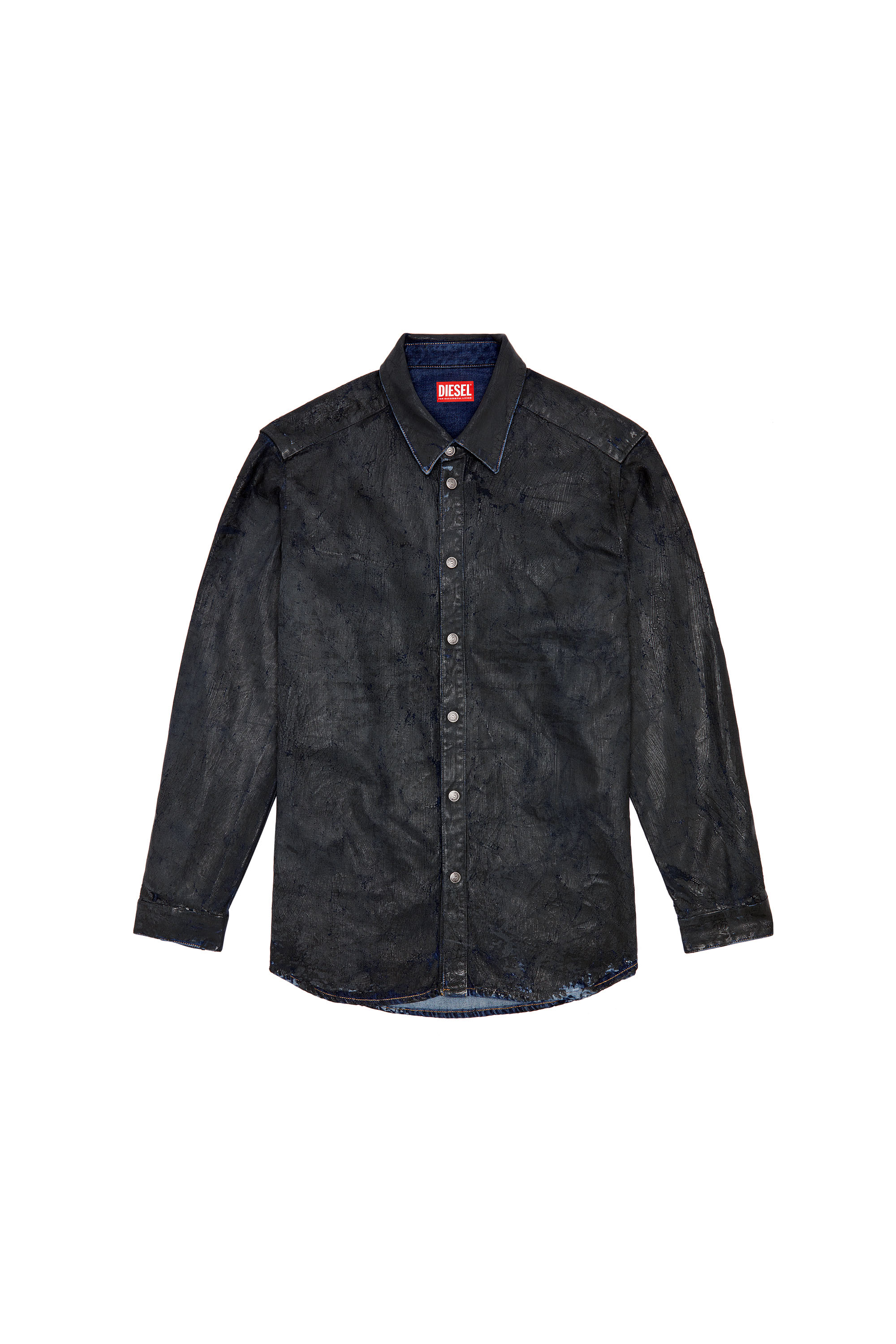 Diesel - D-SIMPLY-FSE, Man Denim shirt with craquelé coating in Black - Image 6