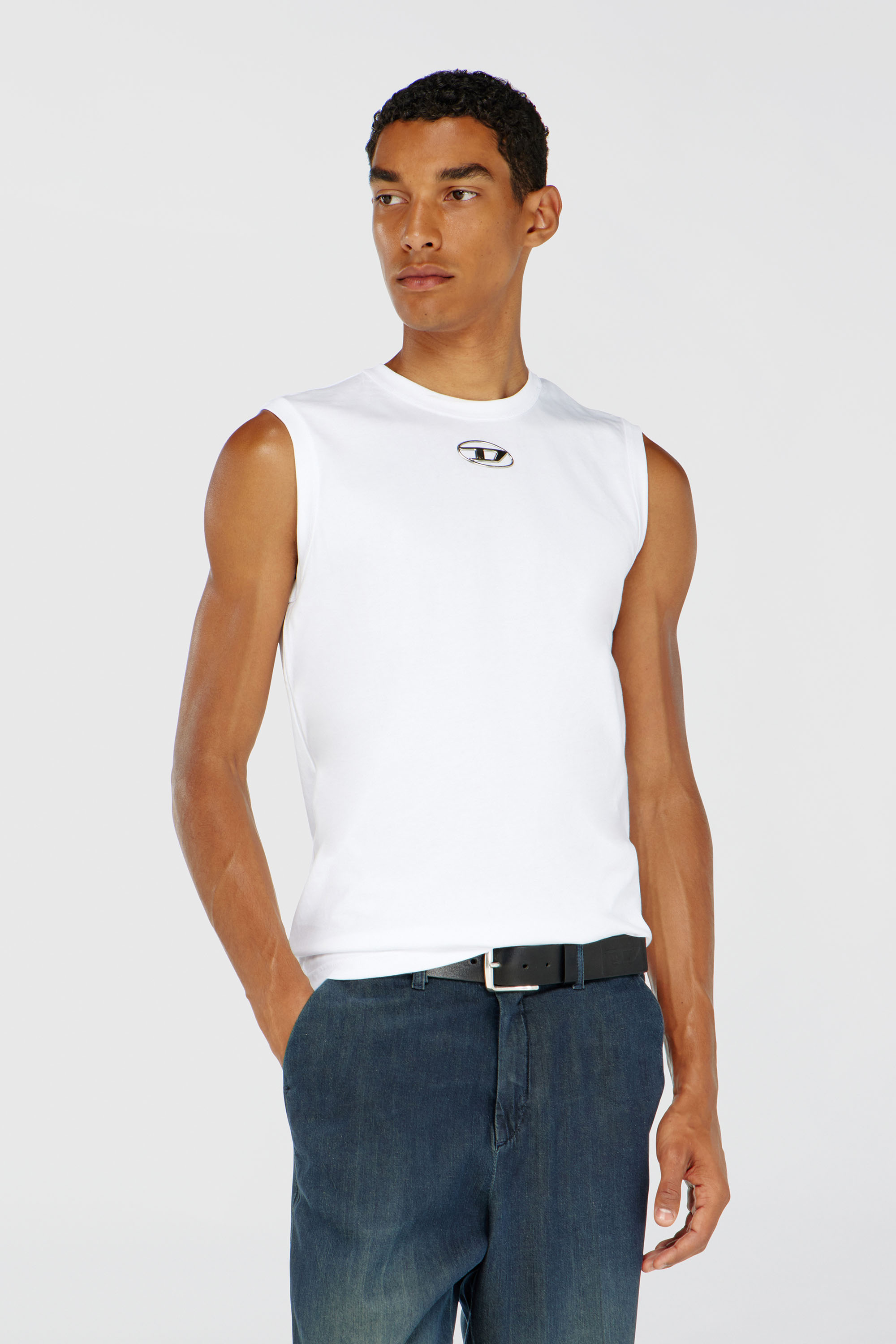 Diesel - T-BISCO-OD, Man's Tank top with metallic Oval D in White - 3