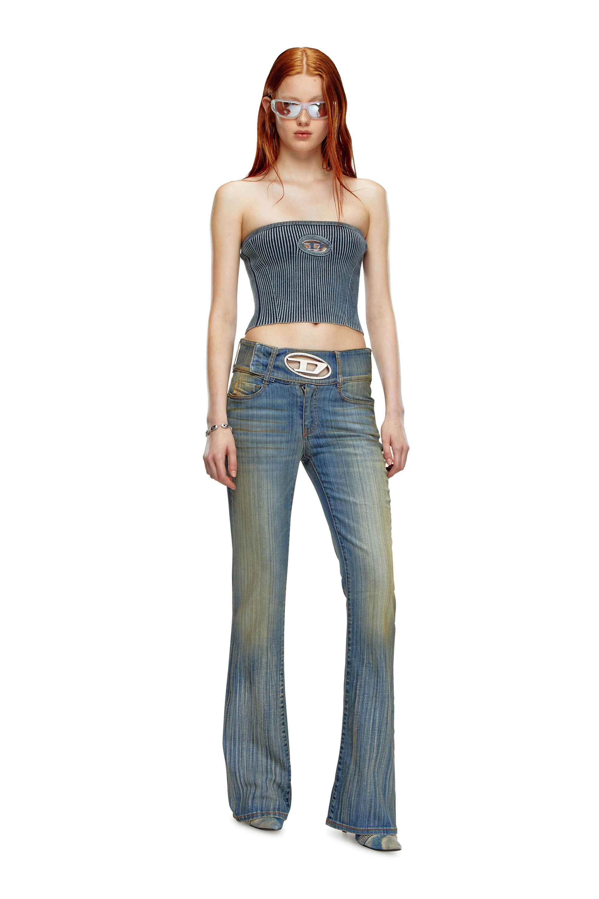 Diesel - M-CLARKSVILLEX-C, Woman's Rib-knit tube top with Oval D in Dark Blue - 1