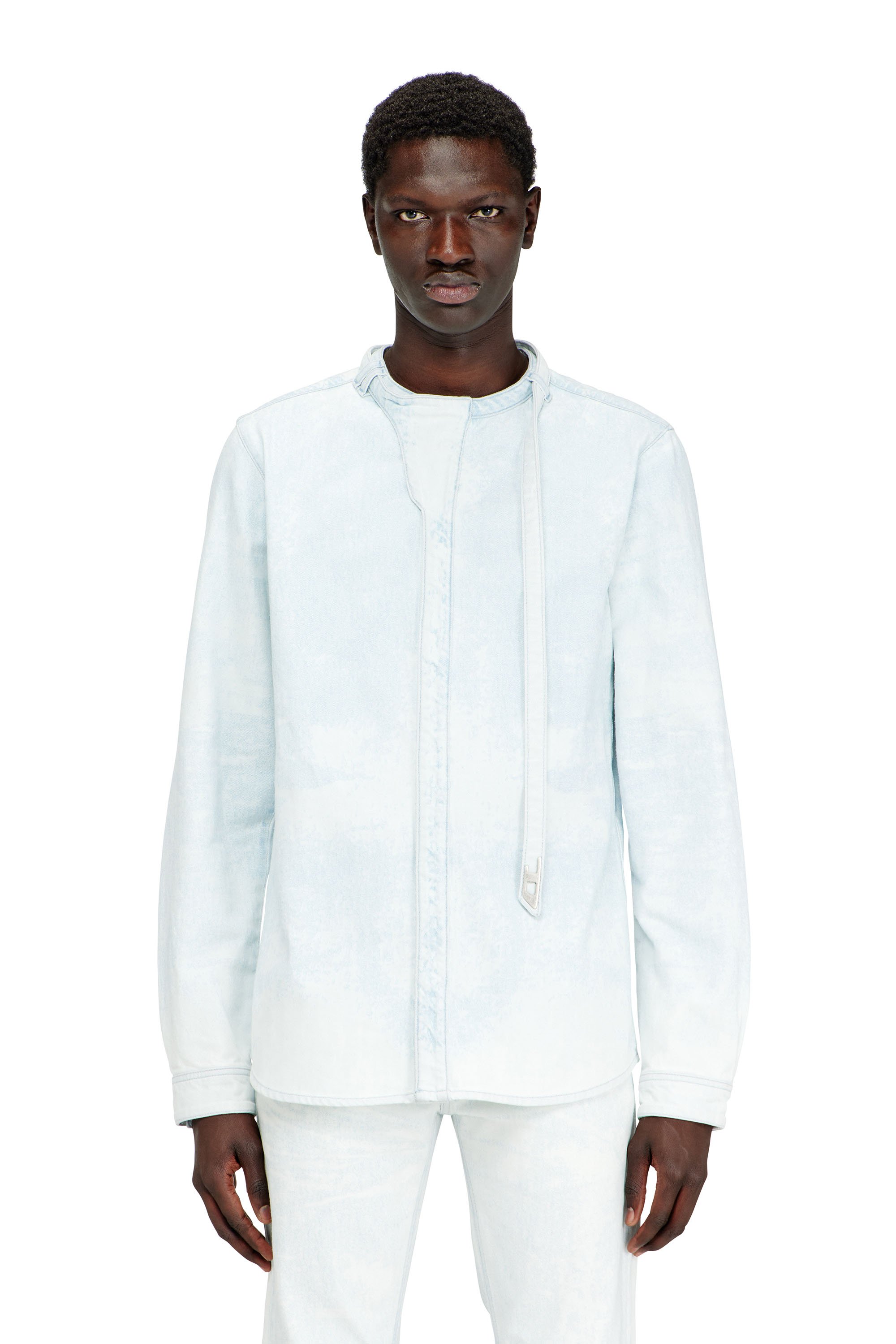 Diesel - D-TYLLAR-FSI, Man's Shirt in ice-blue satin denim in Light Blue - 1