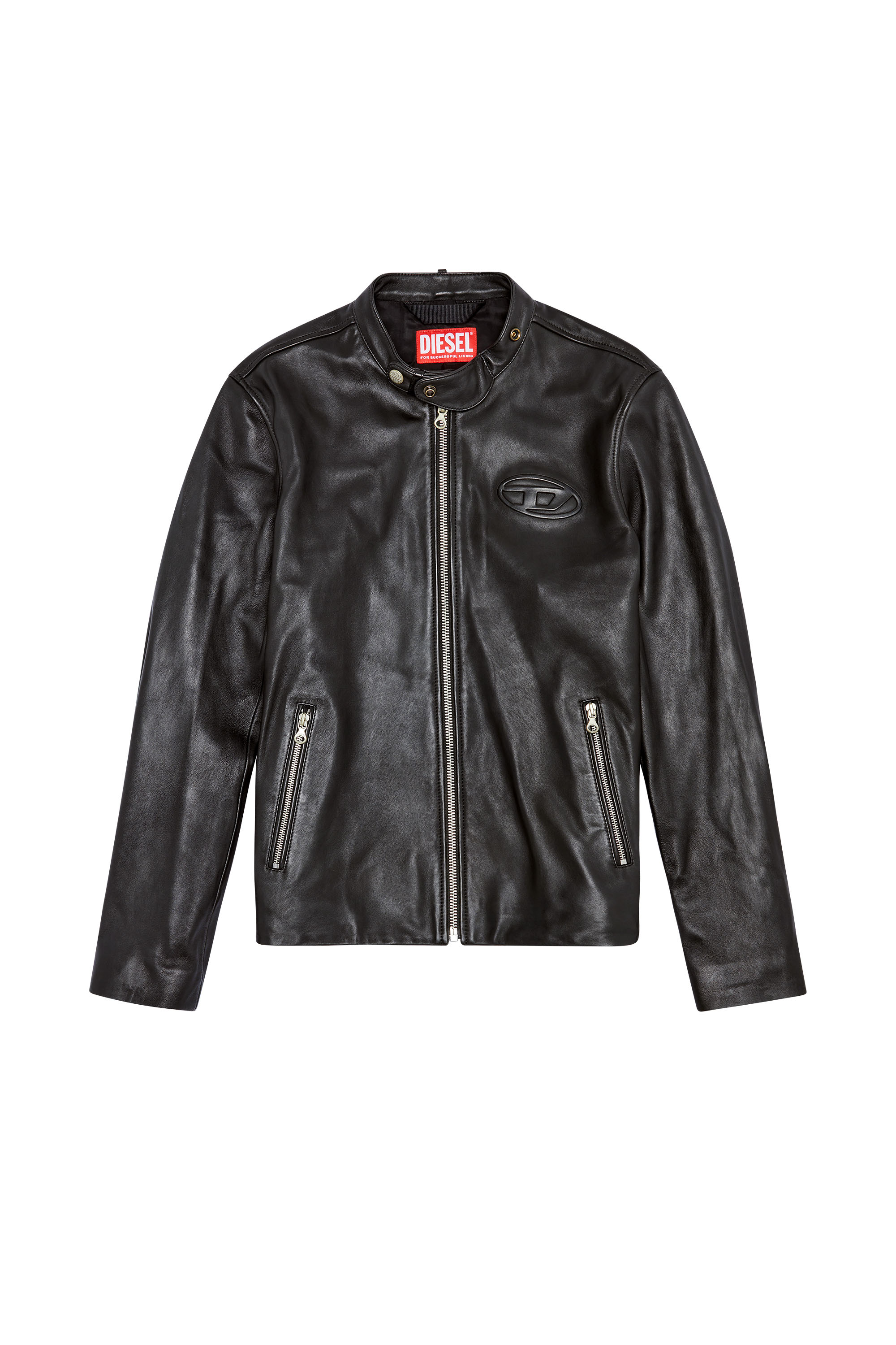 Diesel - L-METALO, Man Leather biker jacket with distressed logo in Black - Image 3