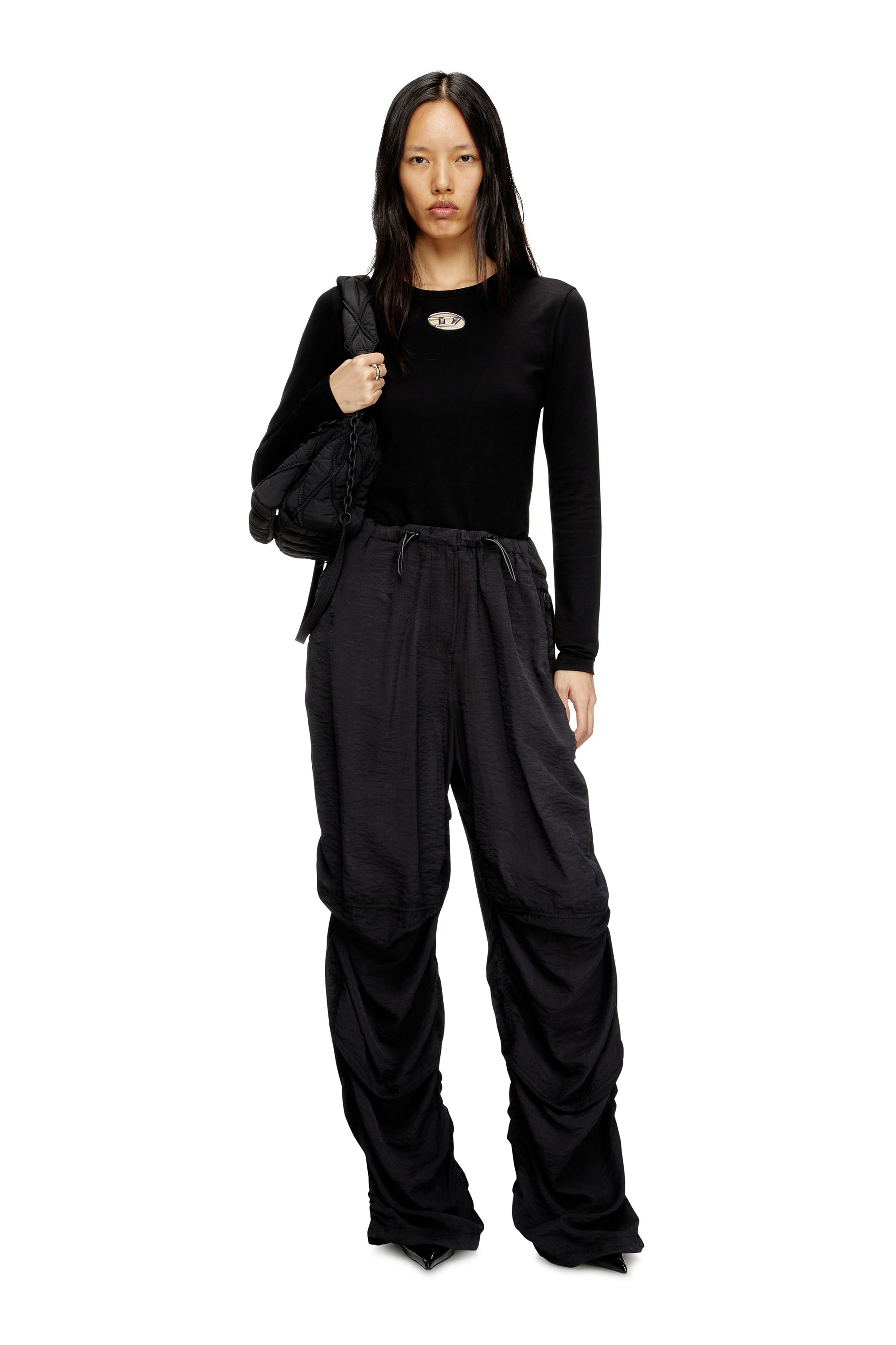 Diesel - T-UNCUTIE-LONG-LS-OD, Woman's Long-sleeve top with Oval D cut-out in Black - 1