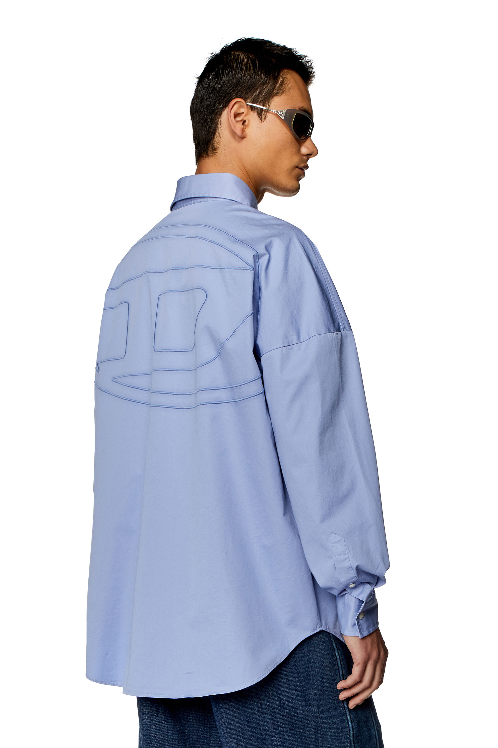 Diesel - S-LIMO-LOGO, Man Shirt with maxi logo embroidery in Blue - Image 1