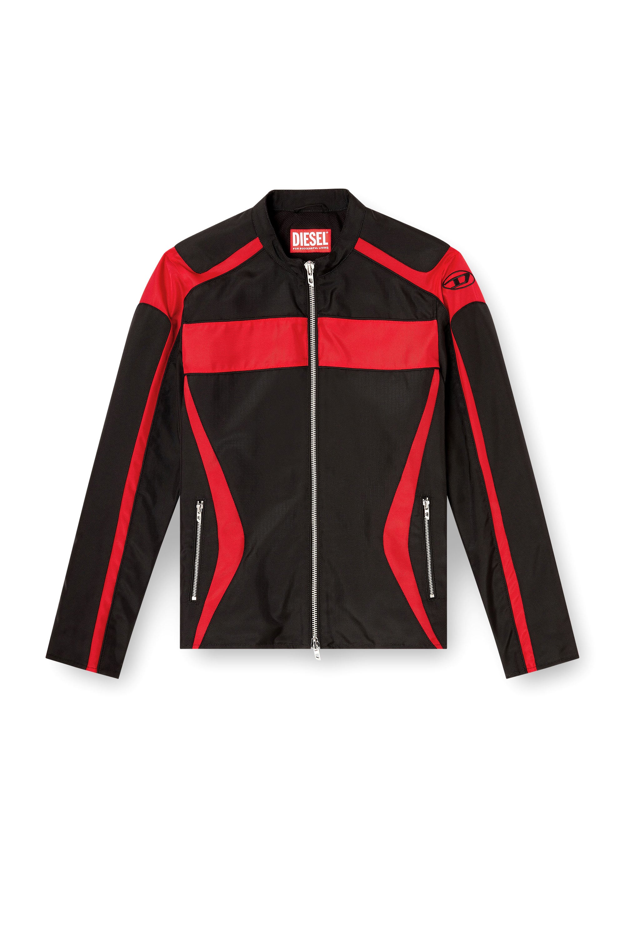 Diesel - J-ADAM-PDAI, Man's Biker jacket in colour-block canvas in Black/Red - 3