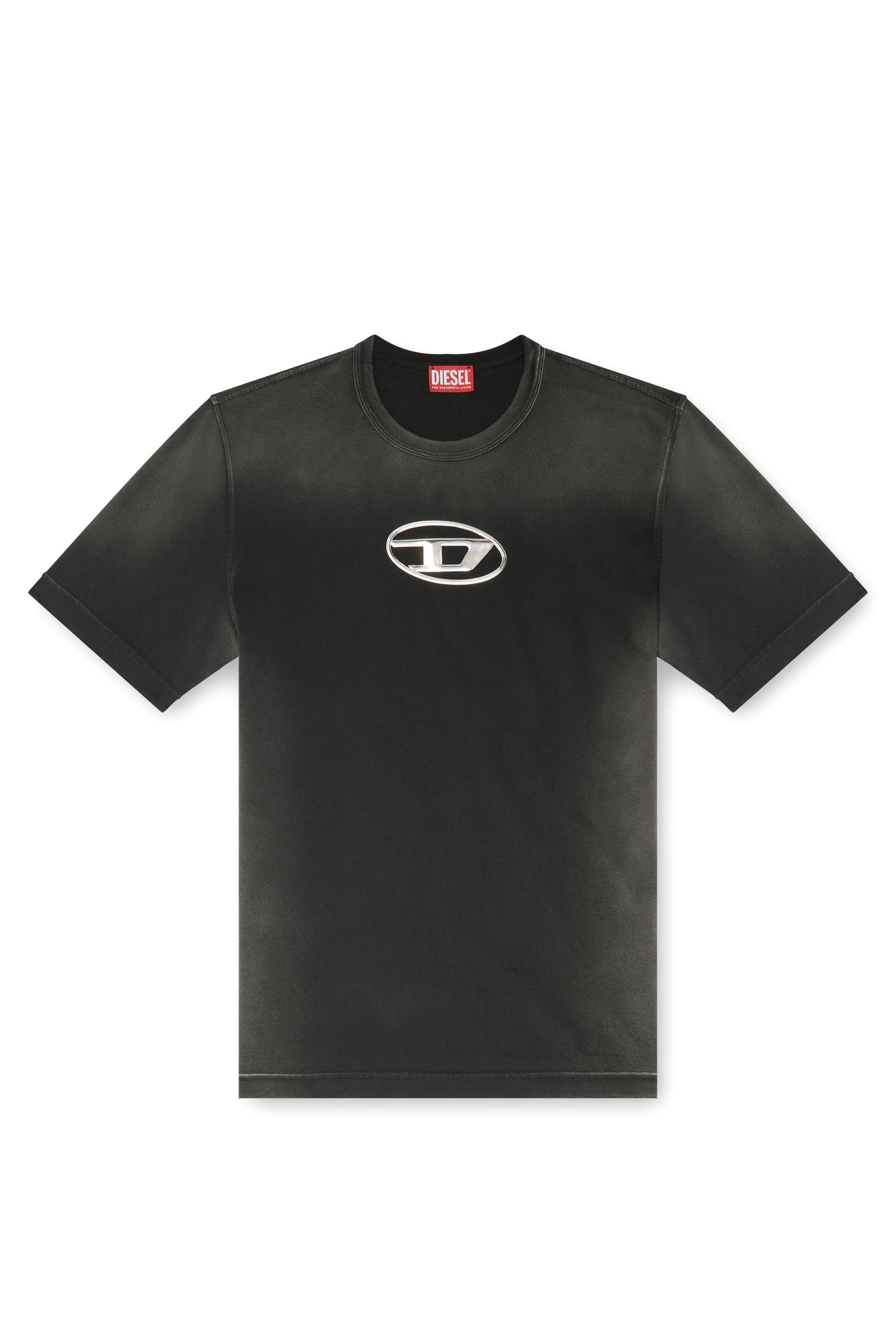 Diesel - T-ADJUST-Q8, Man's Faded T-shirt with cut-out Oval D logo in Black - 3