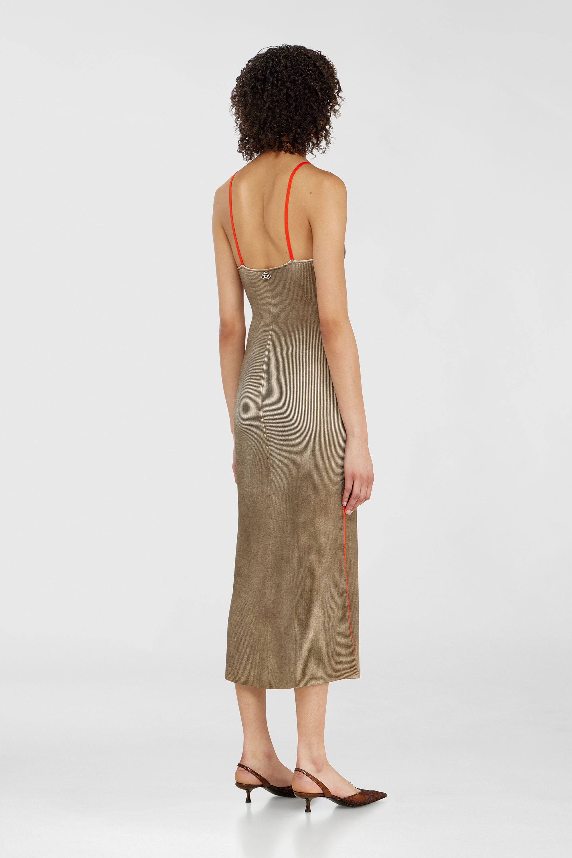 Diesel - M-SARMELA, Woman's Rib-knit midi cami dress with contrast bands in Red/Brown - 4