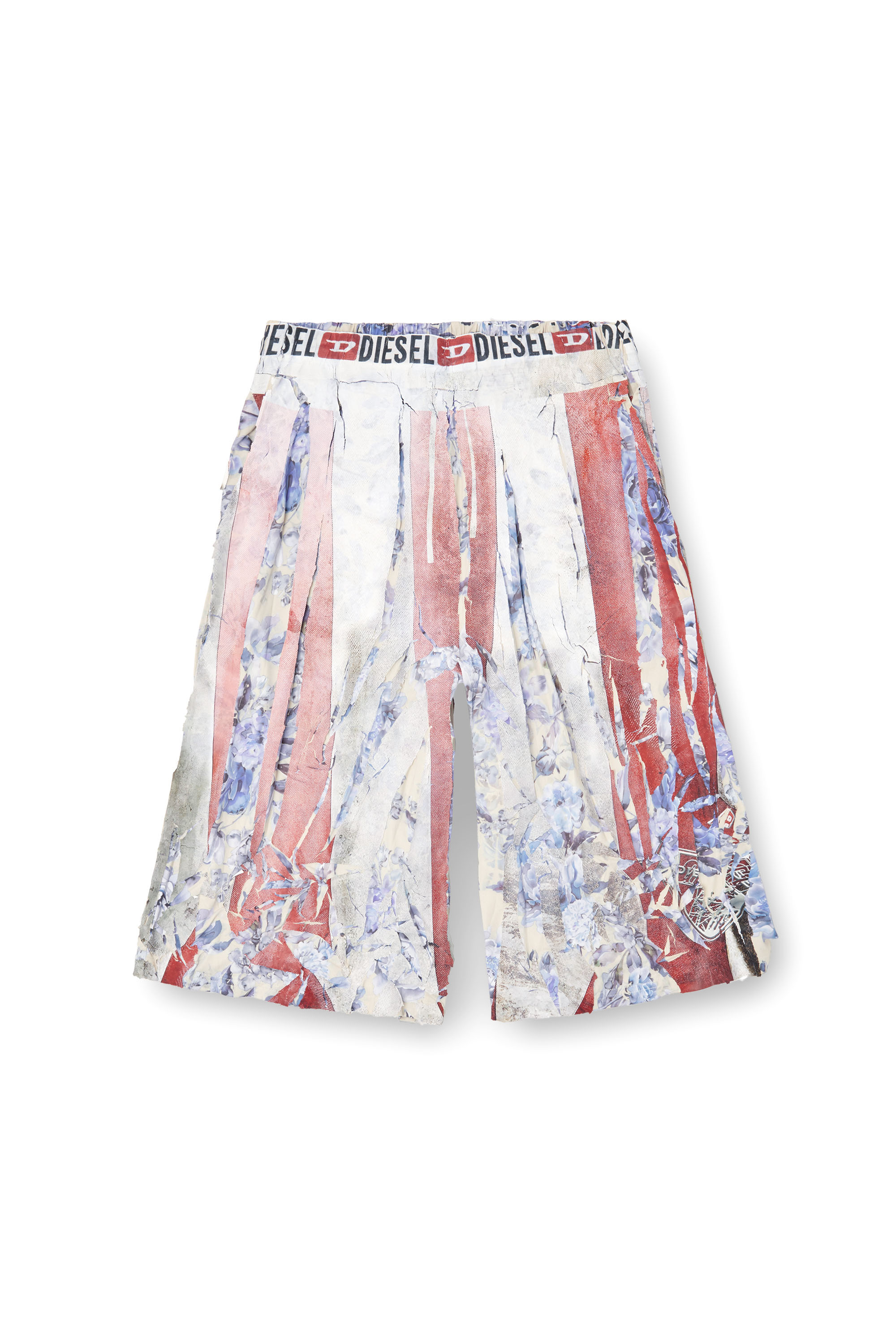 Diesel - P-HELGE, Unisex's Floral shorts with cracked over-print in Red/White - 3