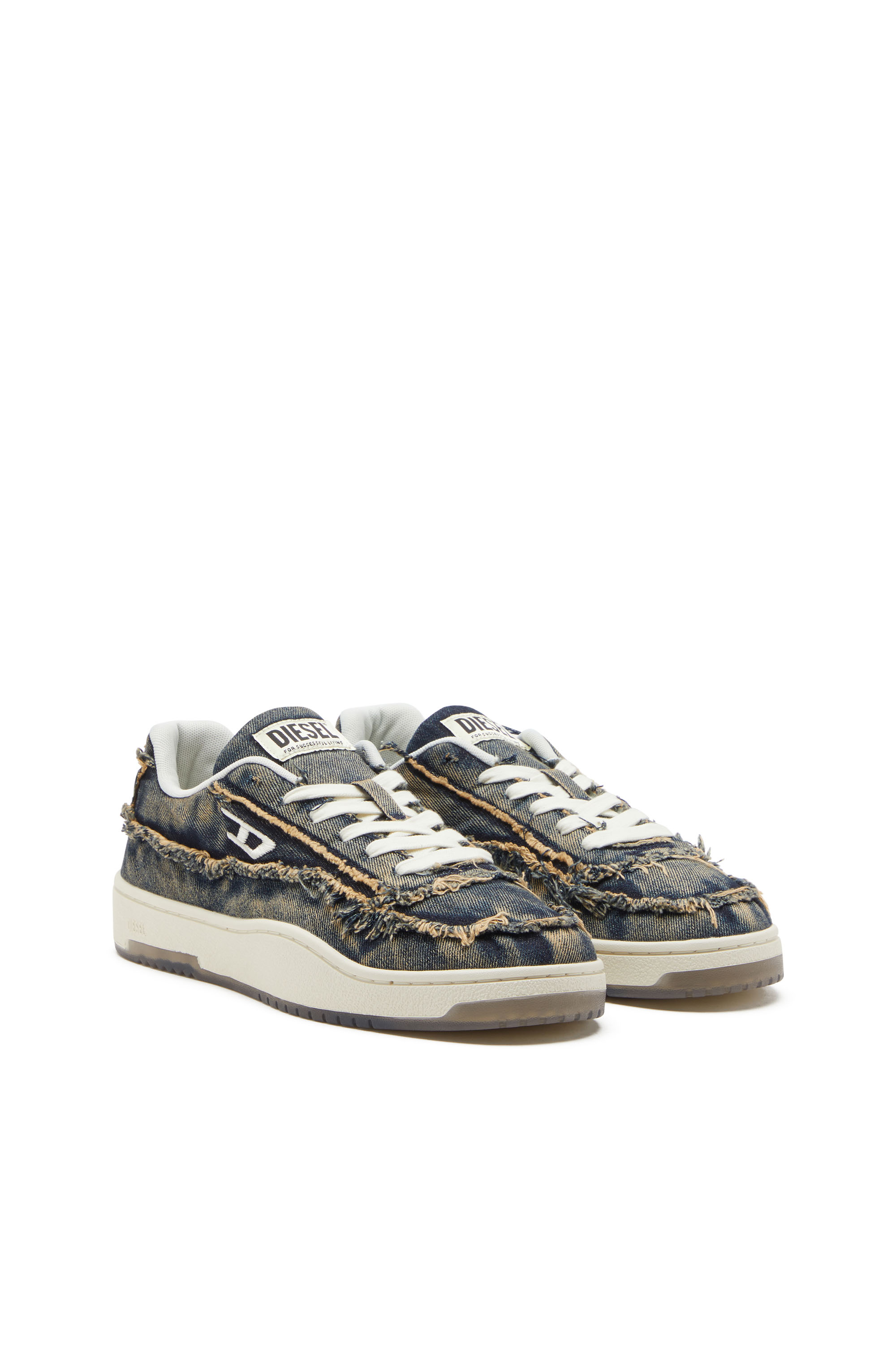 S-TRACKER-D LOW, Blue Diesel - S-TRACKER-D LOW, Man's S-Tracker-D-Frayed denim sneakers with transparent sole in Blue - 2