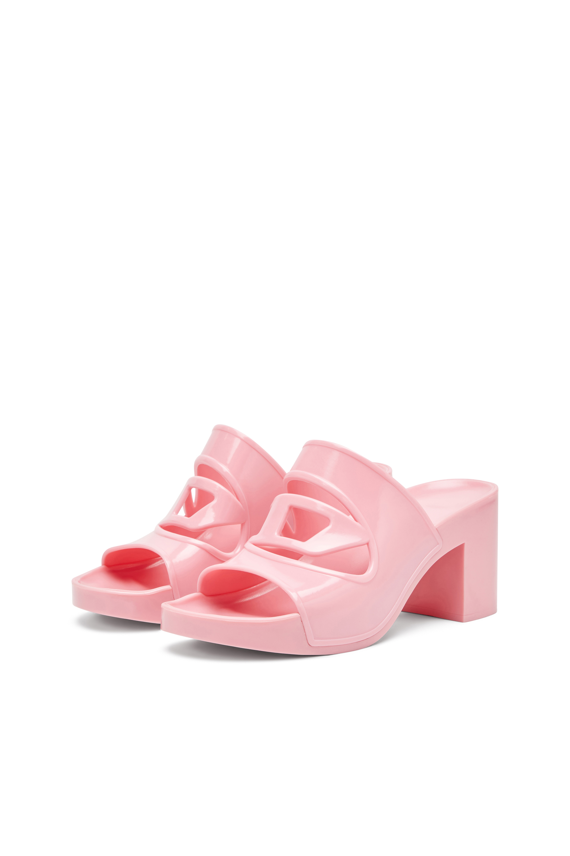 Diesel - SA-BONNIE, Woman's Heeled rubber slides with cut-out logo in Pink - 8