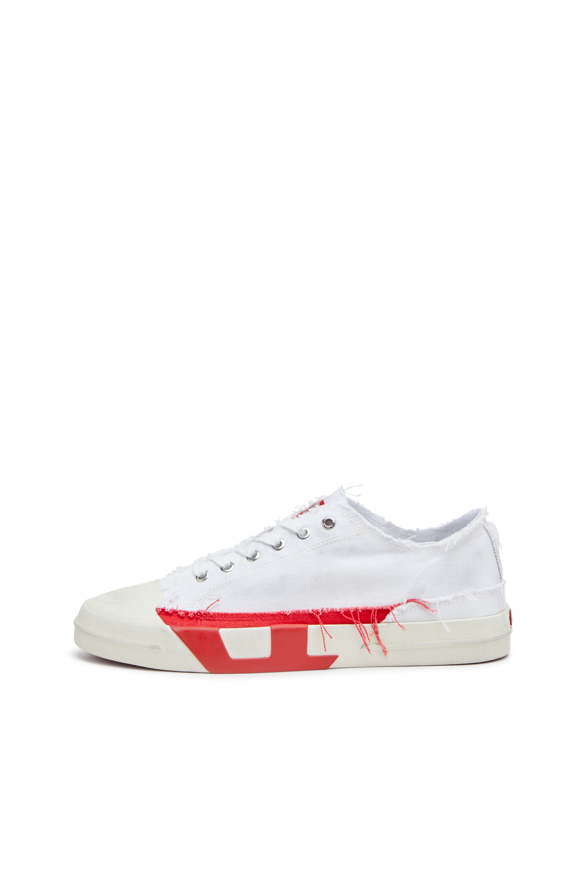 Diesel - S-D-VERSE LOW, Man's S-D-Verse-Dirty-effect canvas sneakers in White/Red - 8