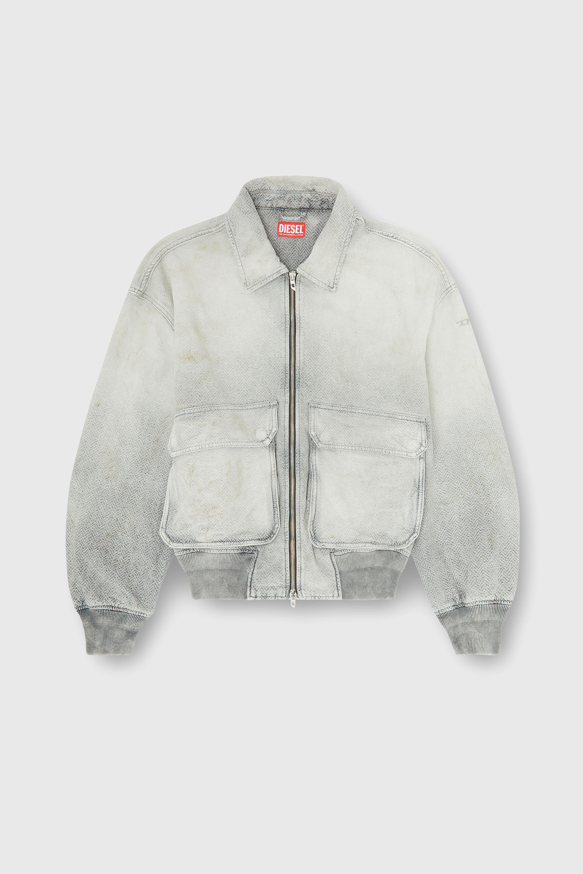 Diesel - D-KURZ, Unisex's Jacket in distressed herringbone denim in Light Grey - 2