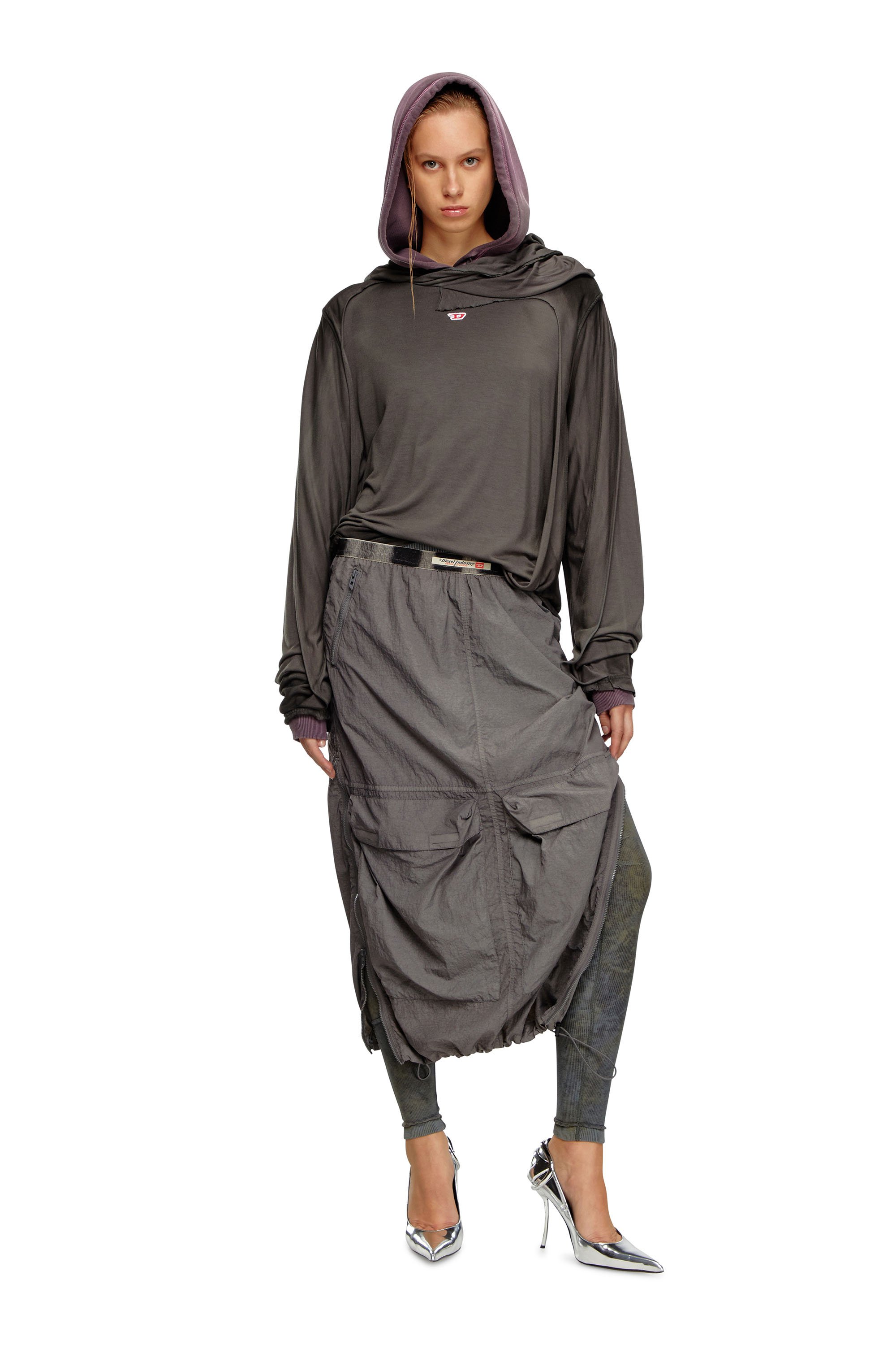 Diesel - O-ASIS, Woman Cargo midi skirt in recycled nylon in Grey - Image 1