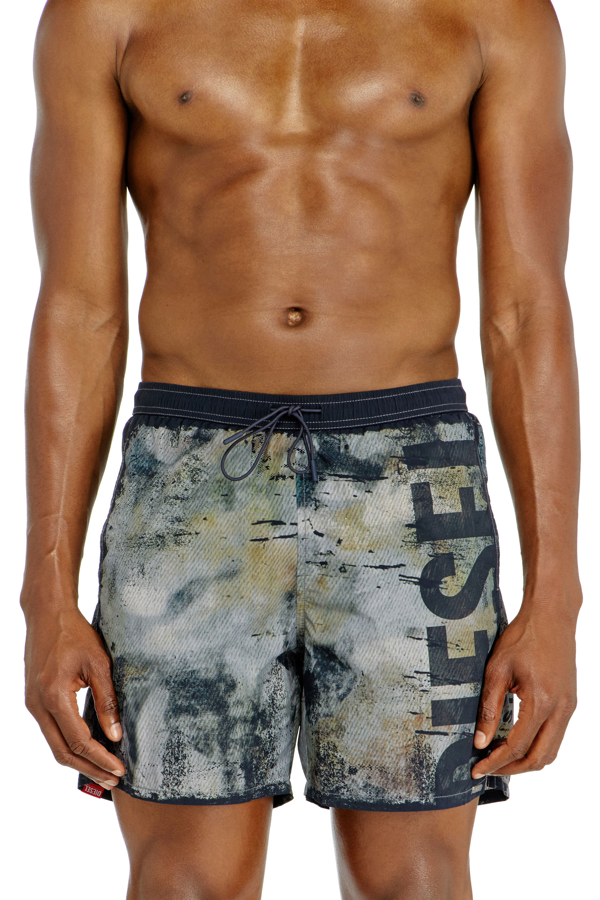 Diesel - SOCCER-41-UTLT, Man's Swim shorts with distressed print and maxi logo in Multicolor - 1