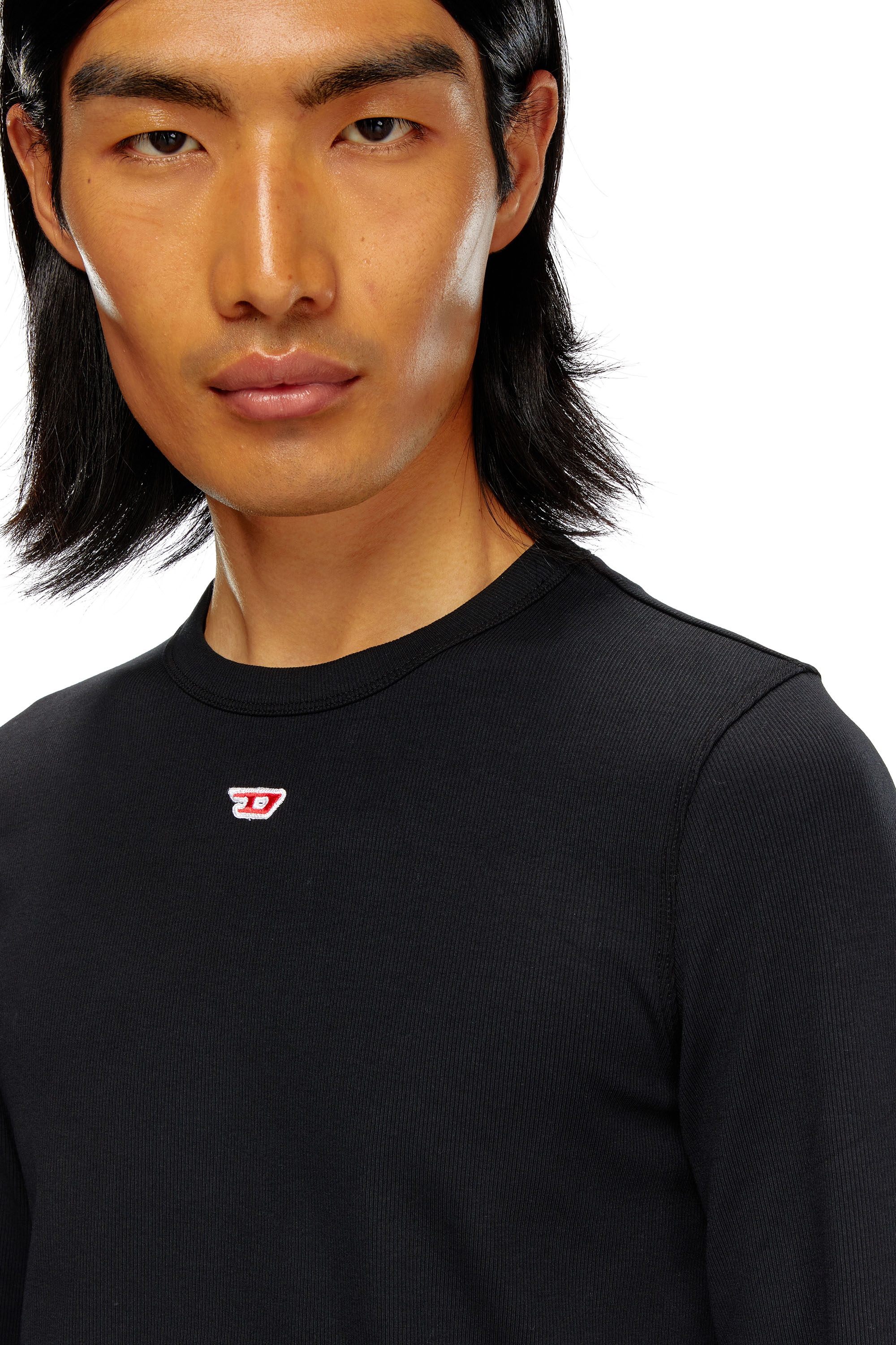 Diesel - D-RIBBER-LS-N, Man Long-sleeve T-shirt with D patch in Black - Image 5