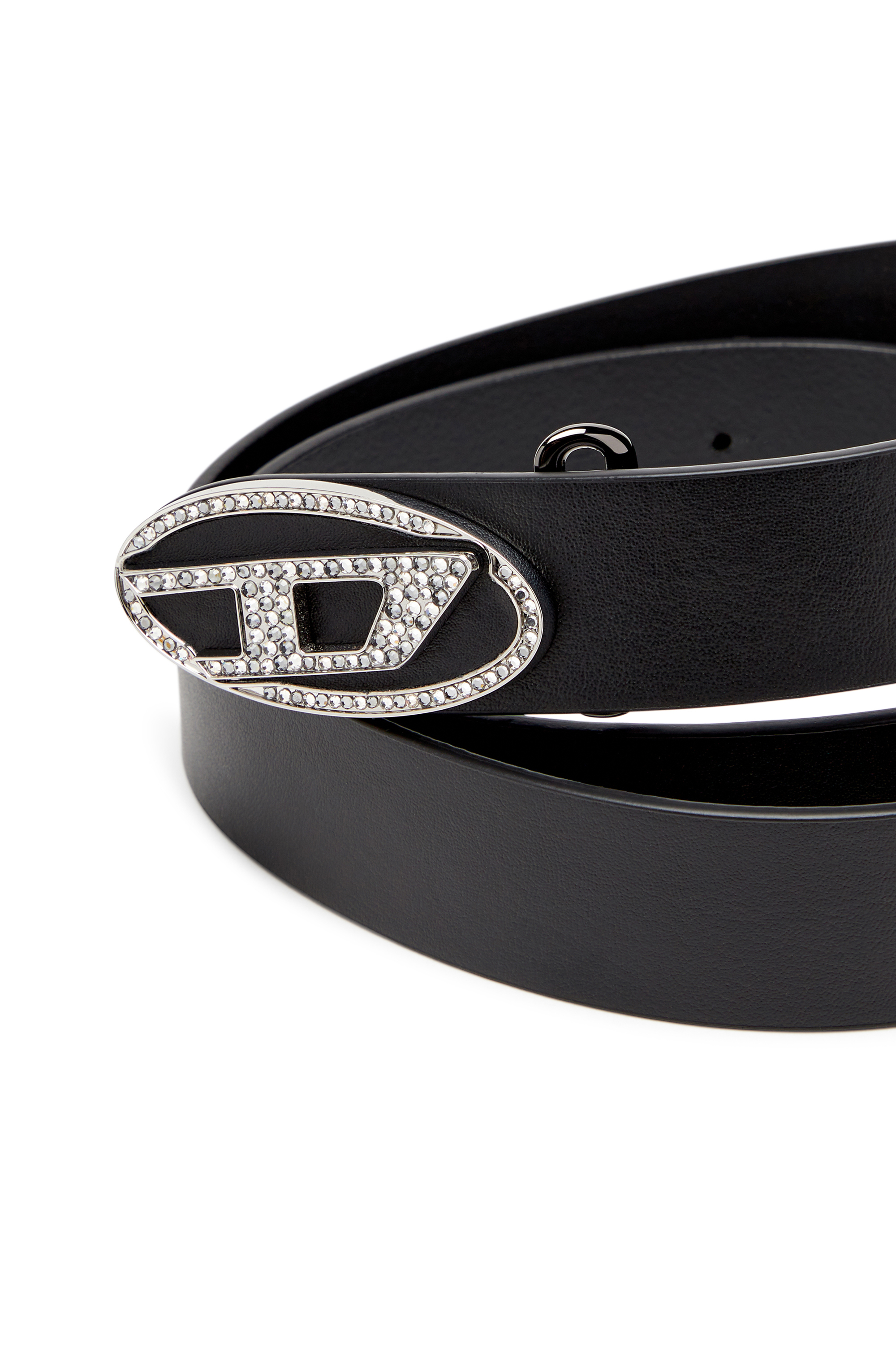 Diesel - B-1DR-LAYER STRASS, Woman's 4cm Leather belt with crystal buckle in Black - 3