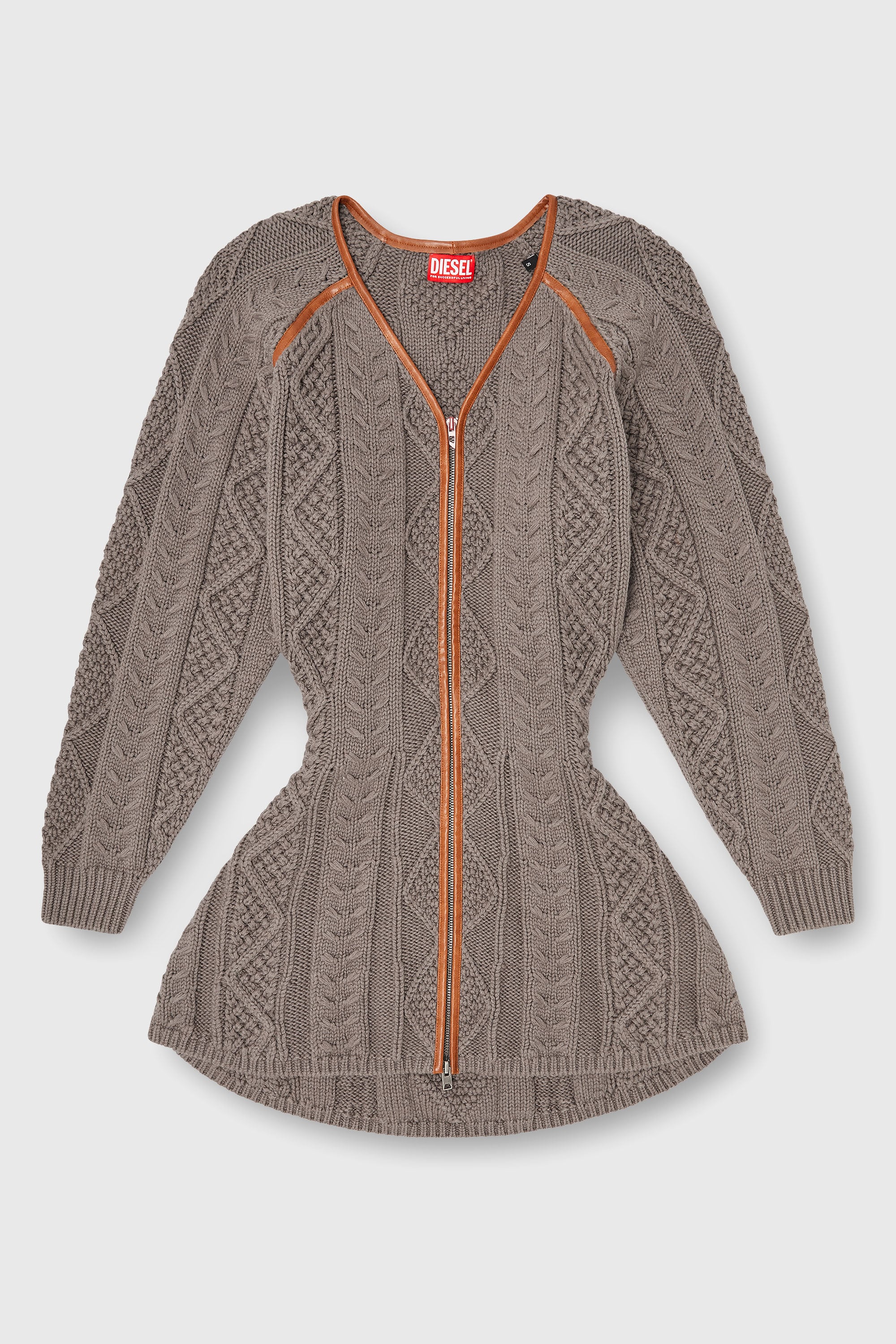 Diesel - M-INTESSE, Woman's Mini cardigan dress in cable knit in Grey - 1