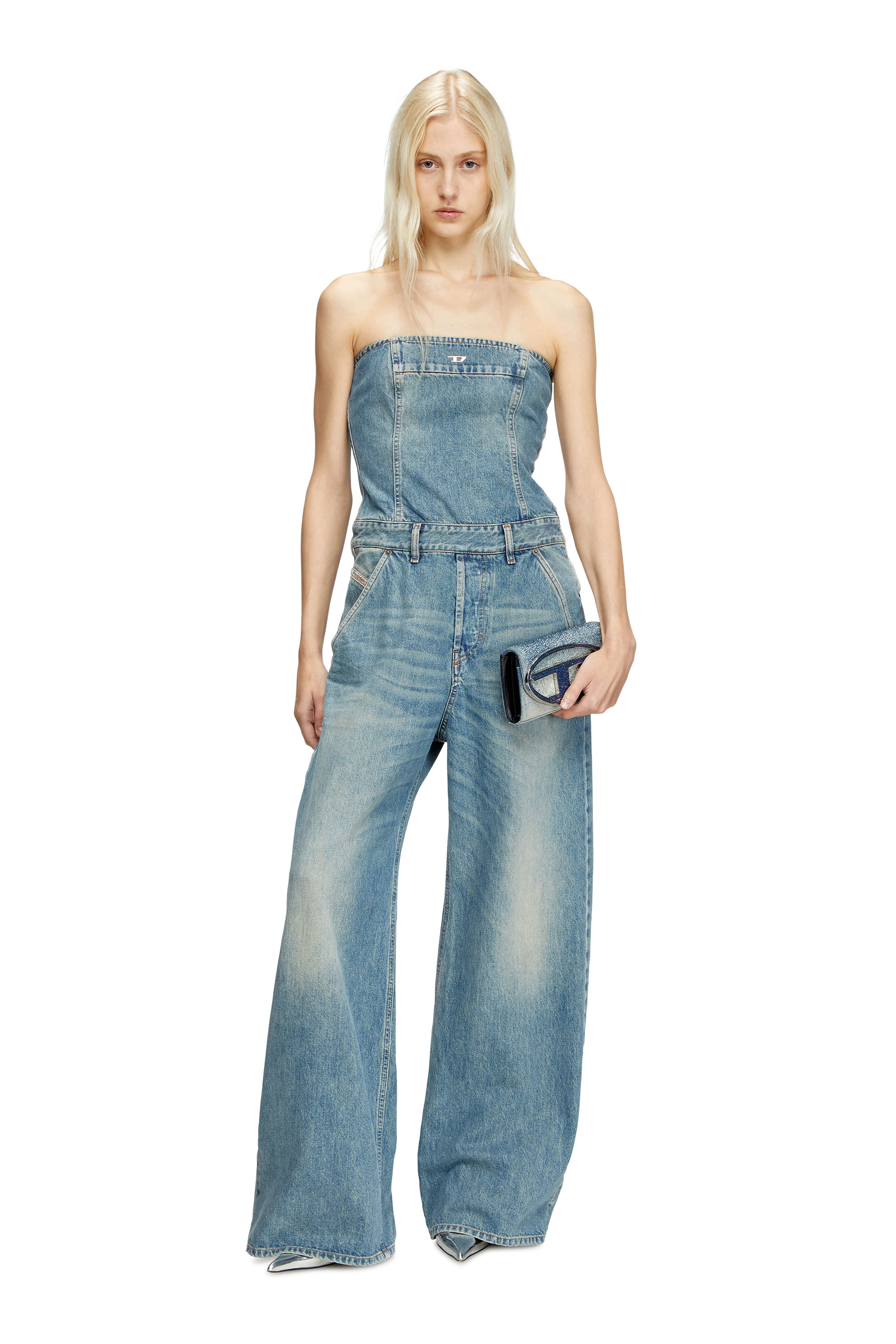 Diesel - DE-BRIDE, Woman's Denim strapless jumpsuit in Light Blue - 1