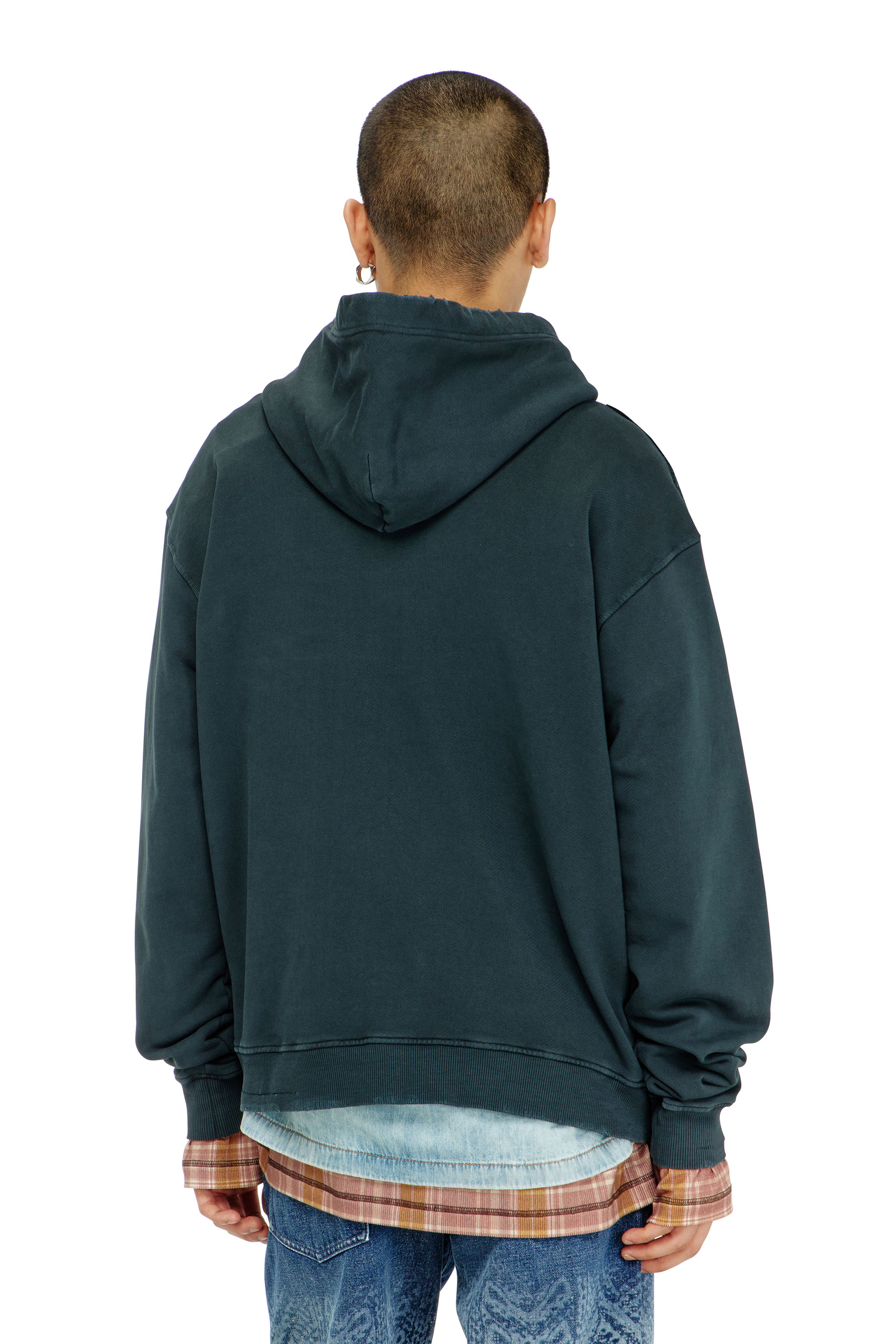 Diesel - S-NORM-HOOD-CRYSTALS, Man's Hoodie with rips and crystal details in Dark Green - 4
