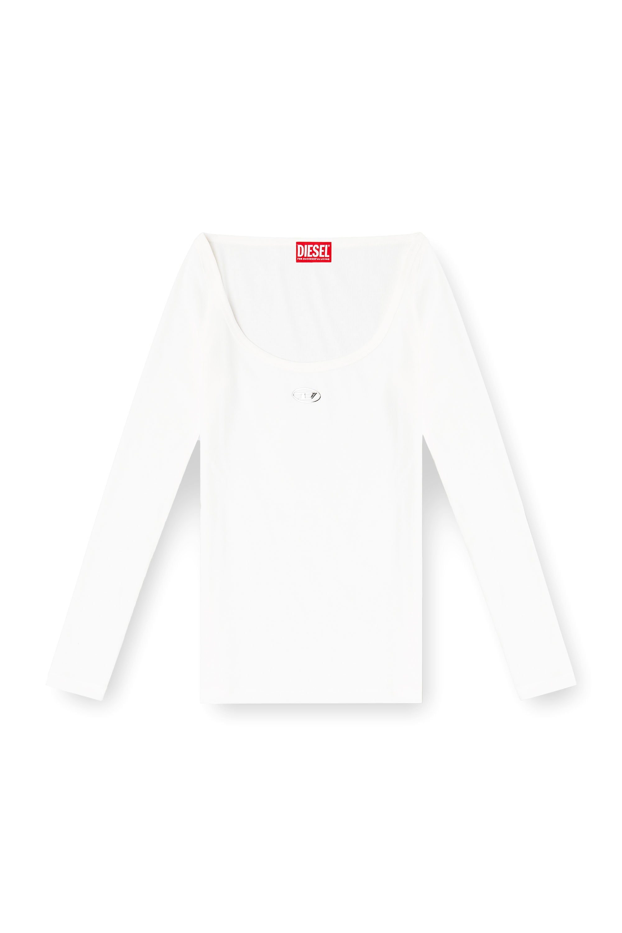 Diesel - T-BAL-OD, Woman's Long sleeve ribbed top with metallic Oval D in White - 3