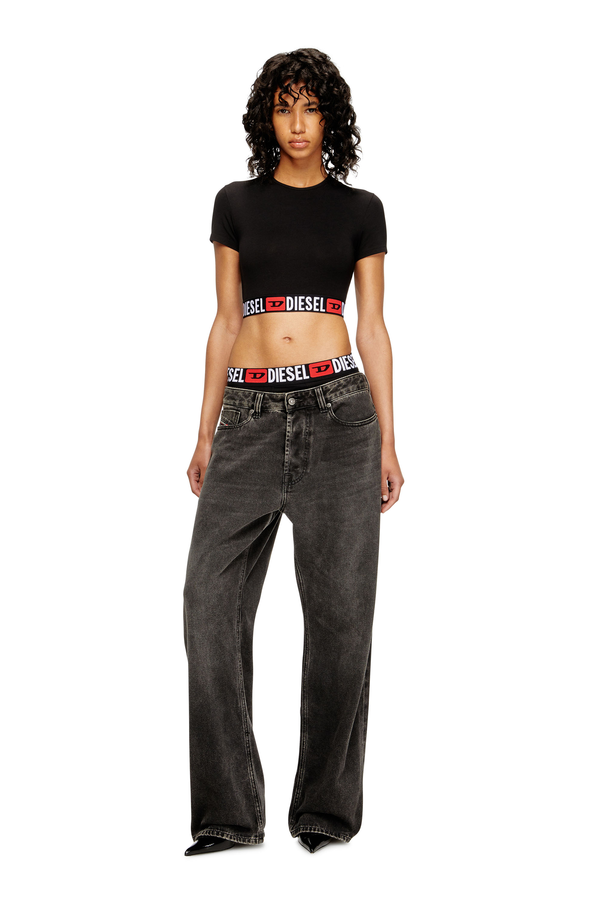 Diesel - IRMA-D-CORE, Woman's Cropped top with logo band in Black - 6