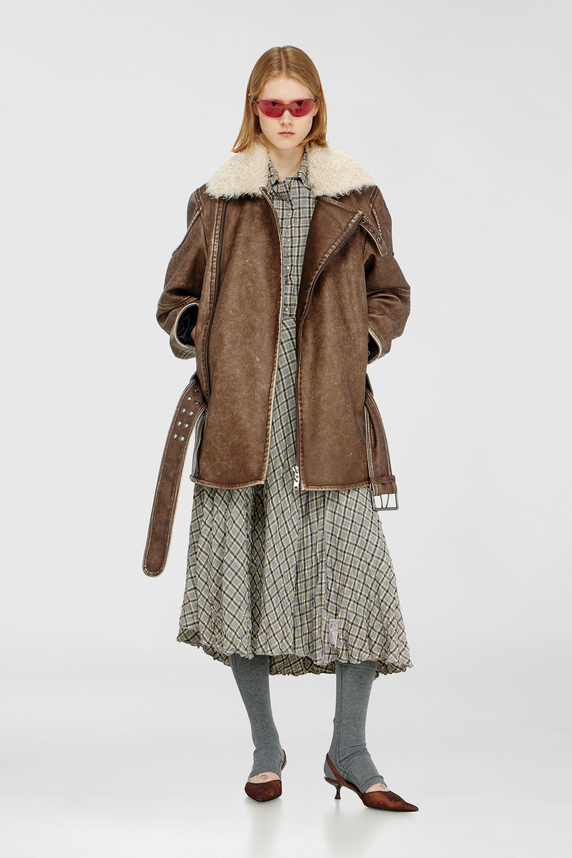 Diesel - O-XYGEN, Woman's Midi skirt in seersucker-effect check in Grey - 1