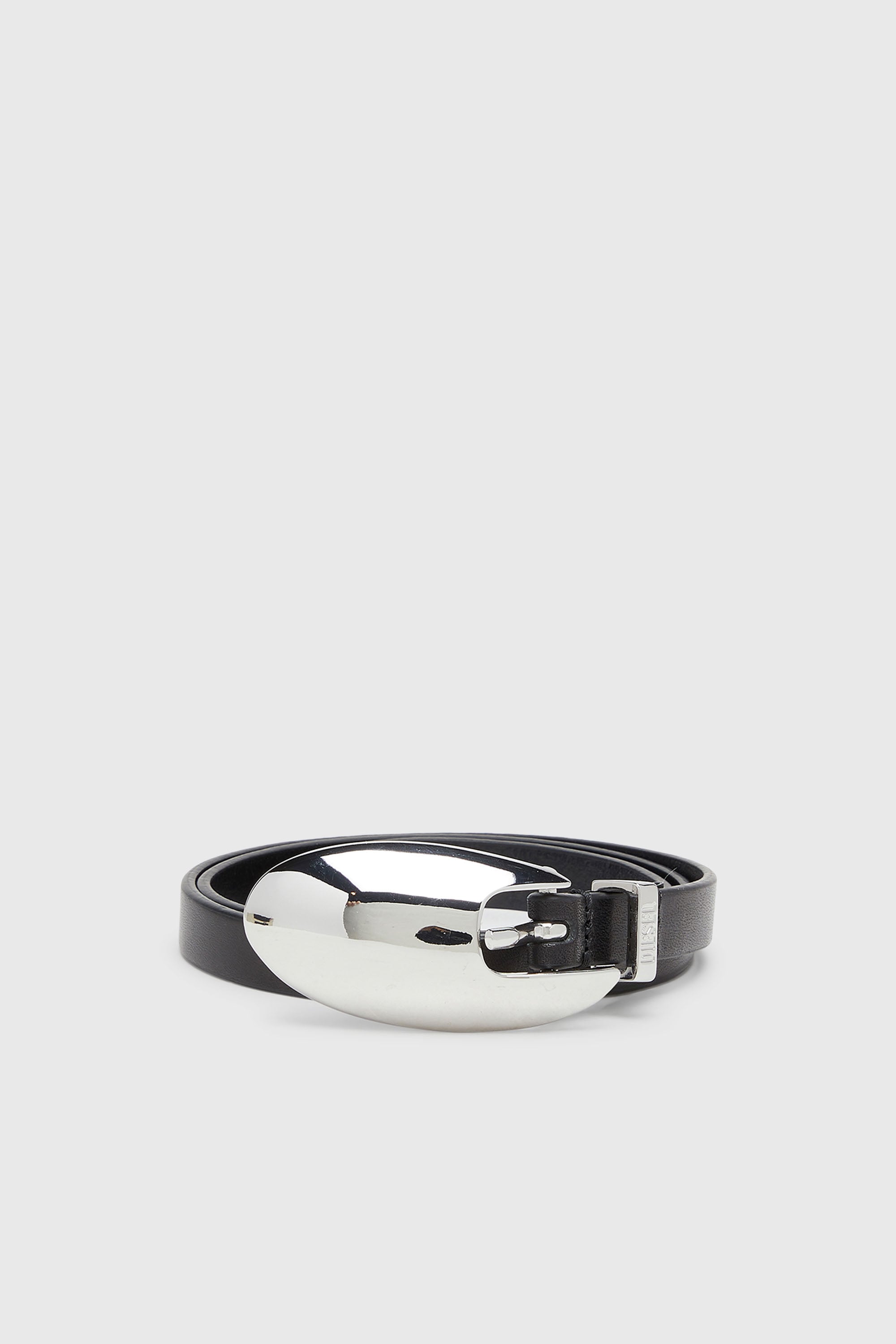 Diesel - B-ROP 15, Woman's 1.5cm slim leather belt with sculptural buckle in Black - 1