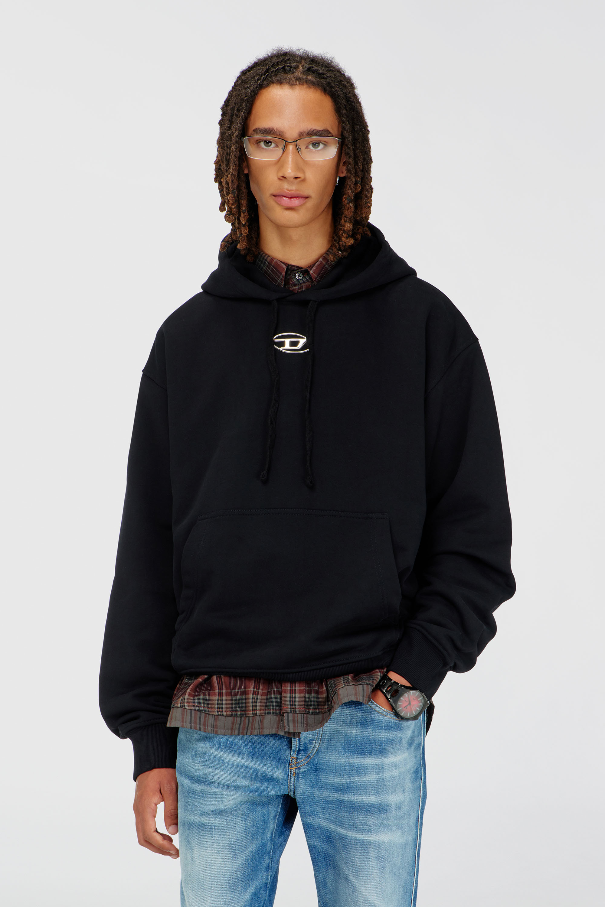 Diesel - S-MACS-HOOD-OD, Man's Oversized hoodie with metallic logo in Black - 3