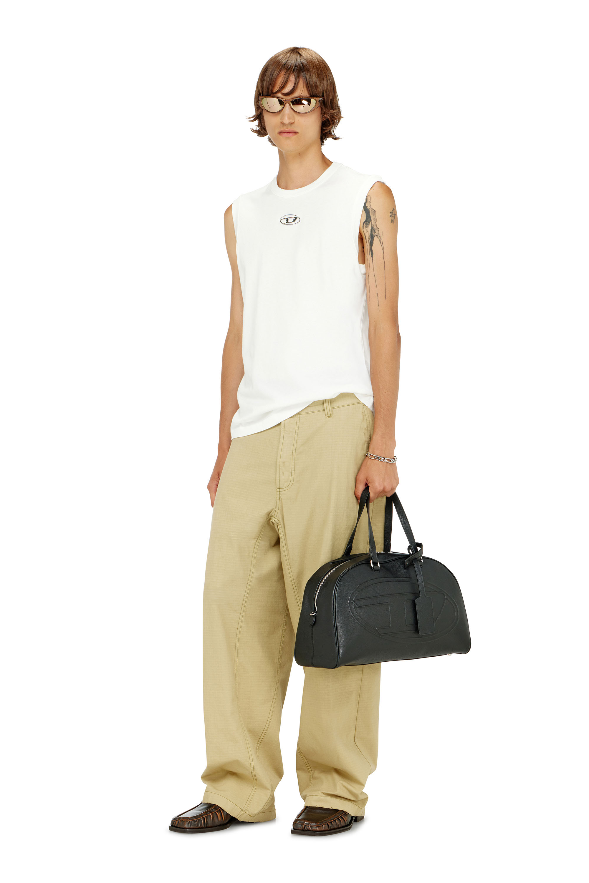 Diesel - T-BISCO-IOD, Man's Cotton tank top with metallic Oval D in White - 1