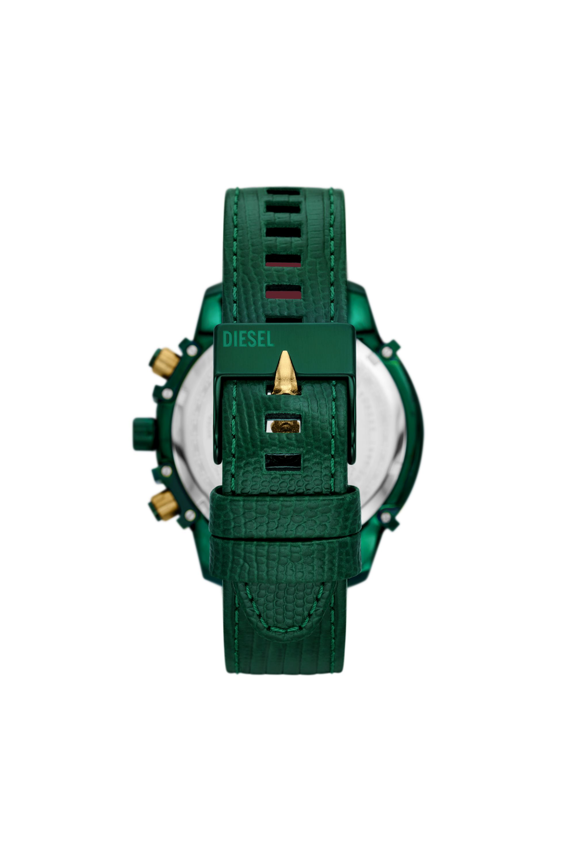 Diesel - DZ4651, Man's Griffed chronograph green leather watch in Green - 2