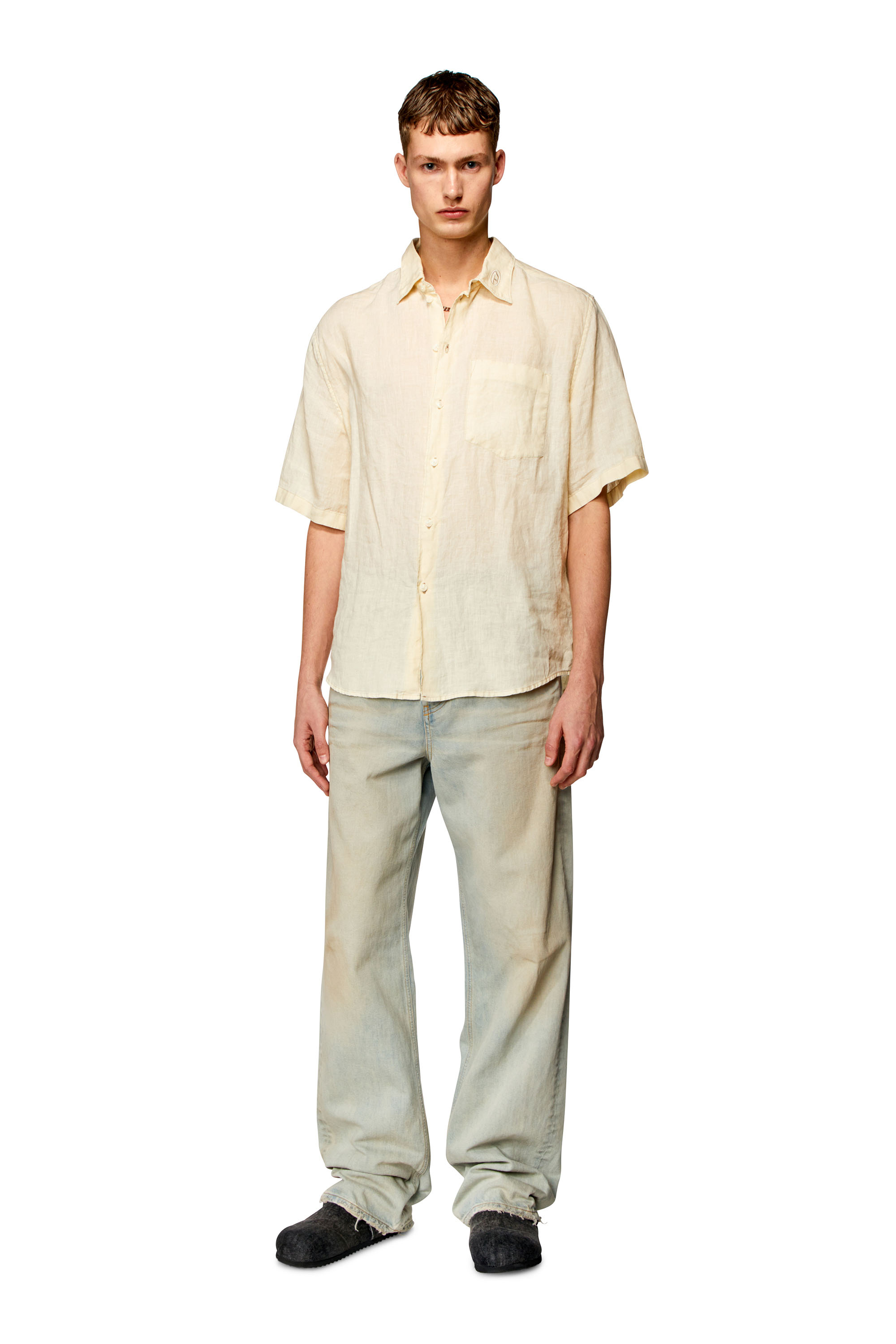 Diesel - S-EMIL-SHORT, Man Short-sleeve linen shirt in Beige - Image 2