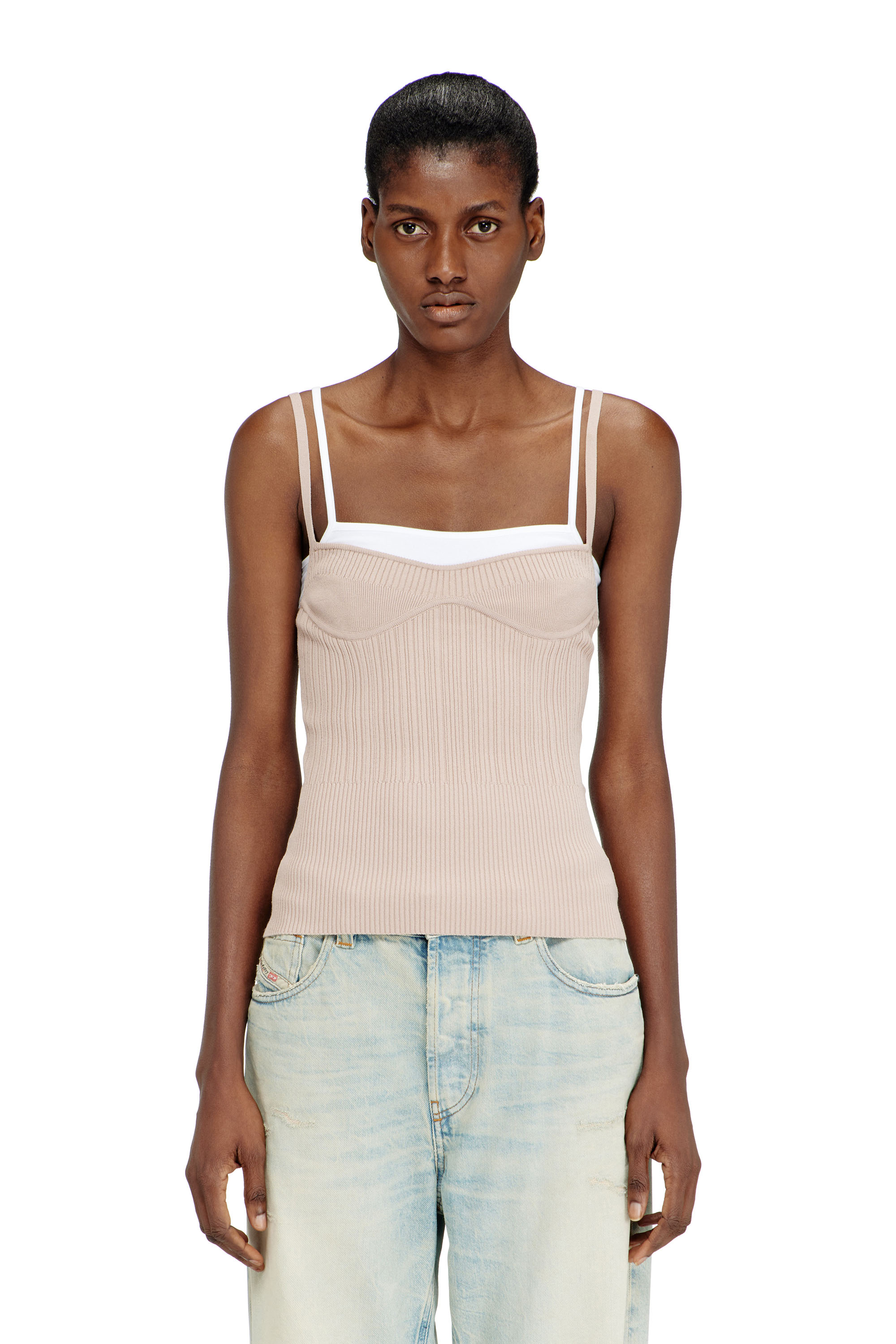 Diesel - M-ZARRINA, Woman's Layered cami top in ribbed knit in Pink - 3