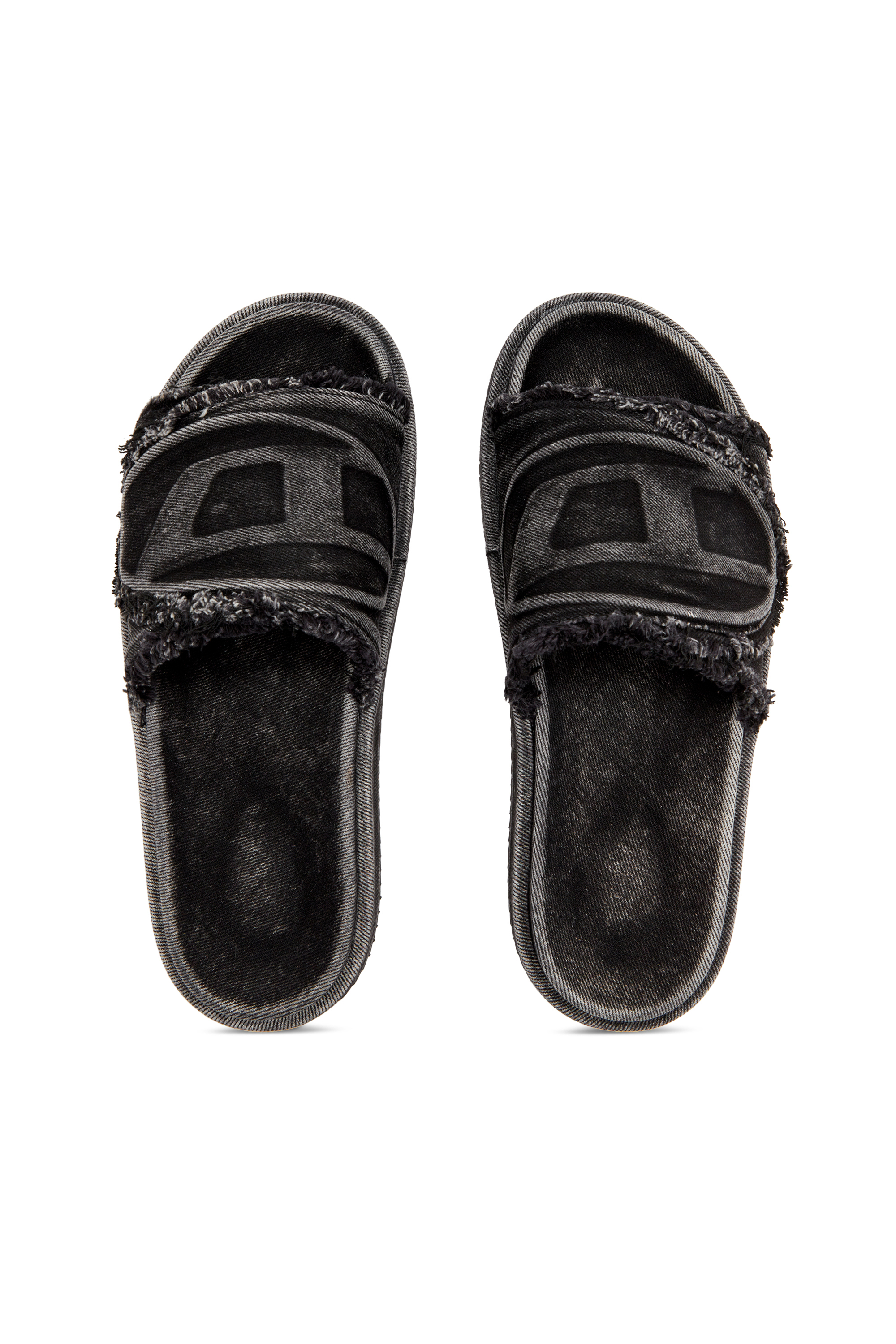 Diesel - SA-SLIDE D OVAL, Unisex's Distressed denim slides in Black - 5