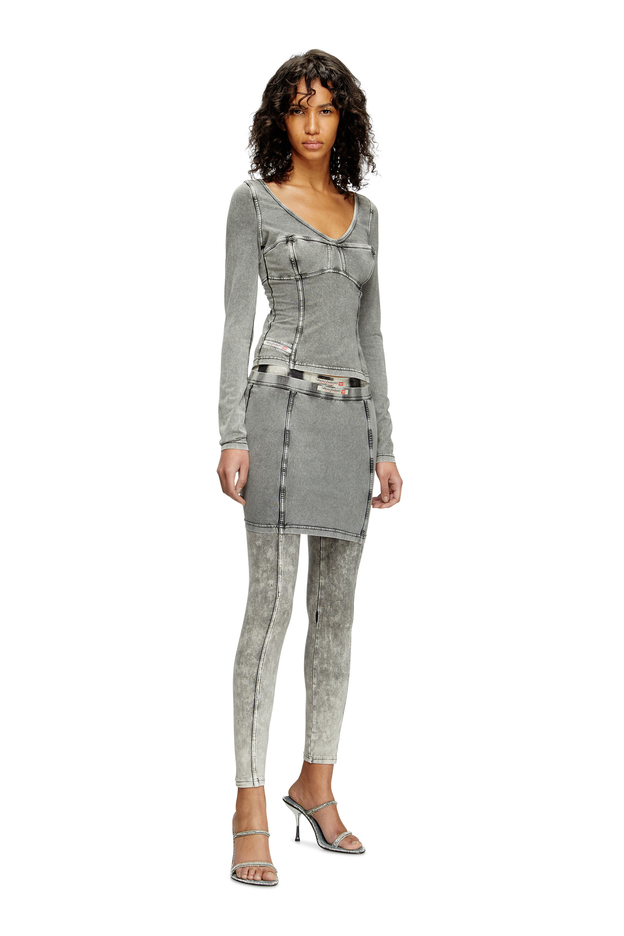Diesel - T-ELIN, Woman's Long-sleeve top with denim effect in Grey - 1