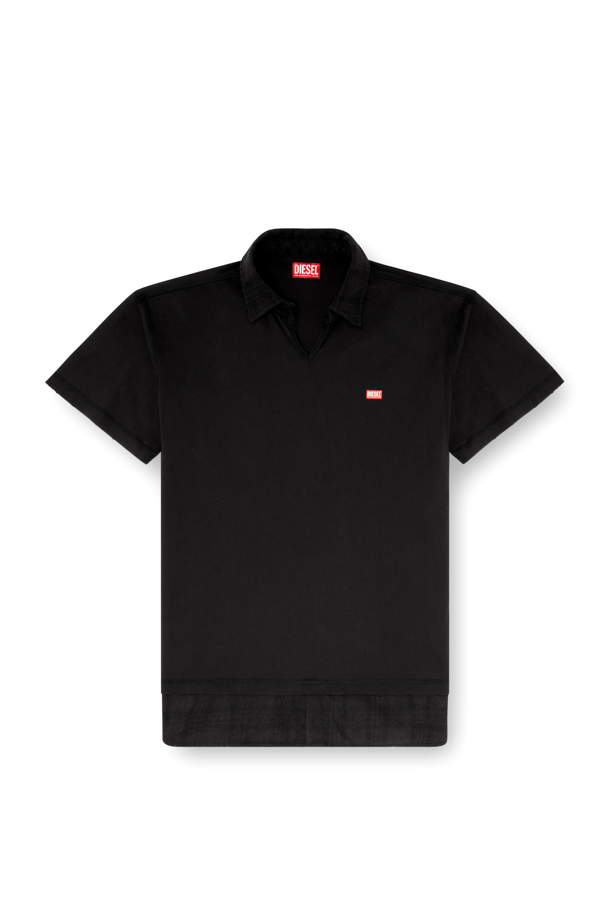 Diesel - T-ANSEL, Man's Jersey polo shirt with check flannel trims in null - 2