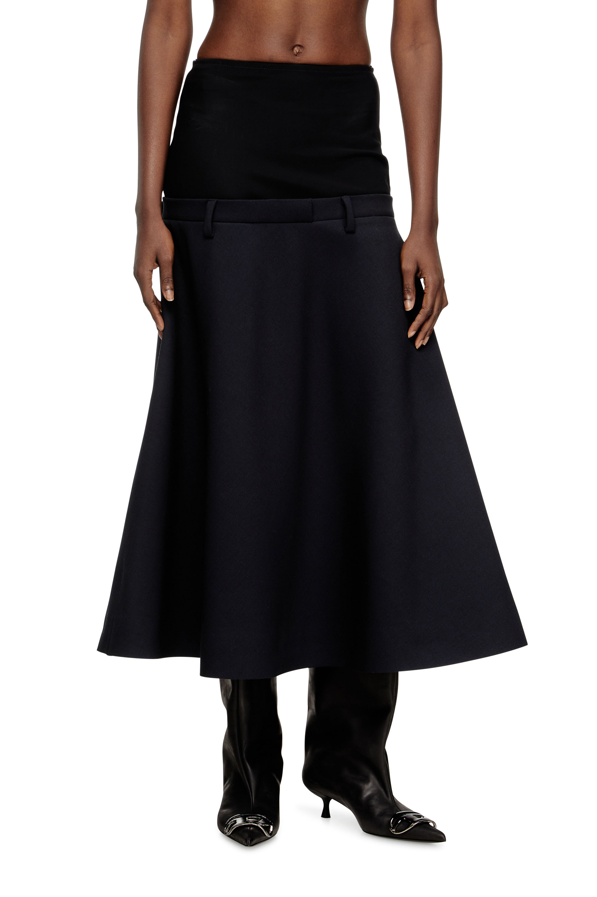 Diesel - O-GRACE-BOND, Woman's Drop-waist skirt in neoprene-bonded fabric in Dark Blue - 2