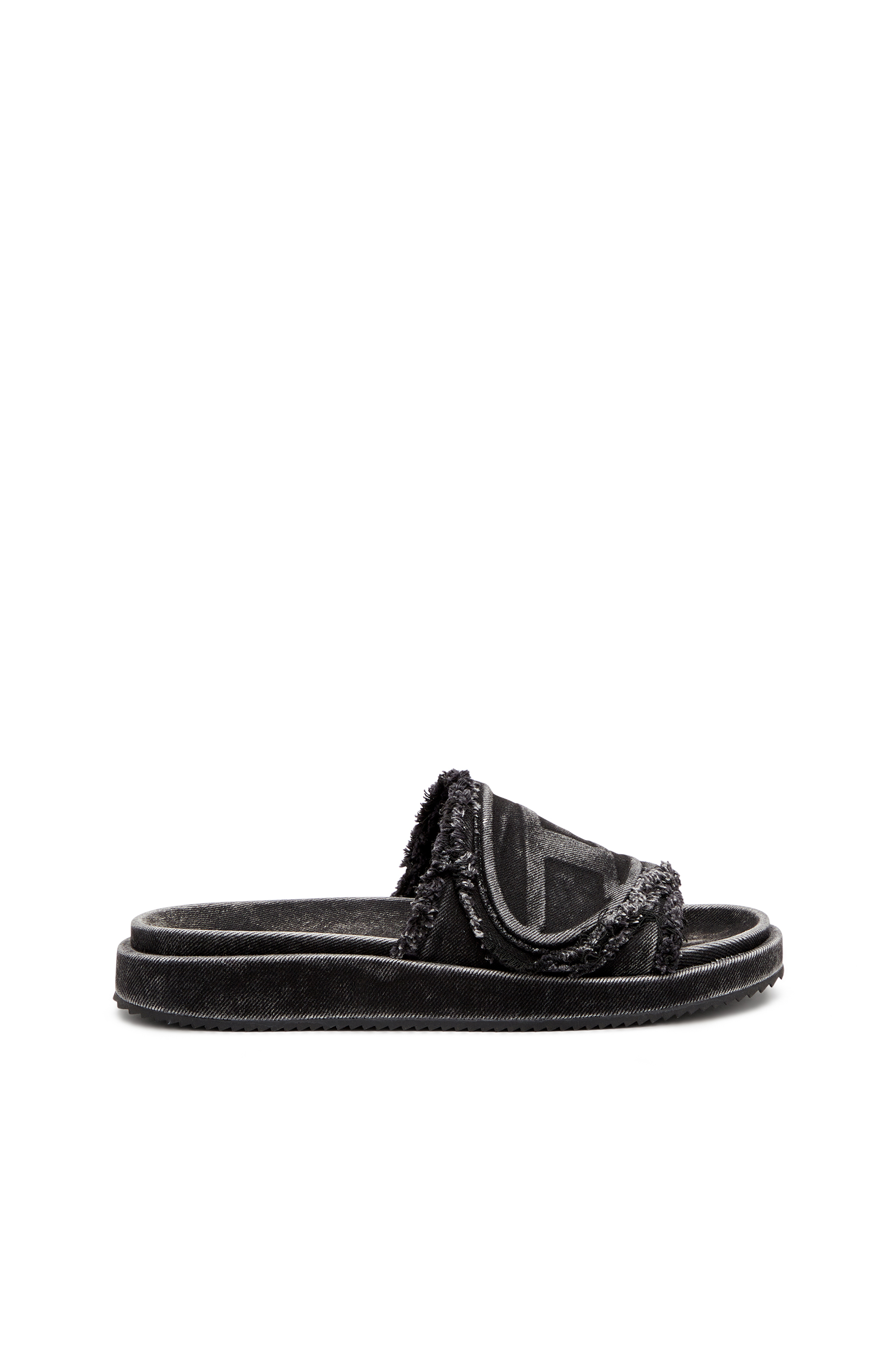 Diesel - SA-SLIDE D OVAL, Unisex's Sa-Slide D-Distressed denim slides in Black - 1