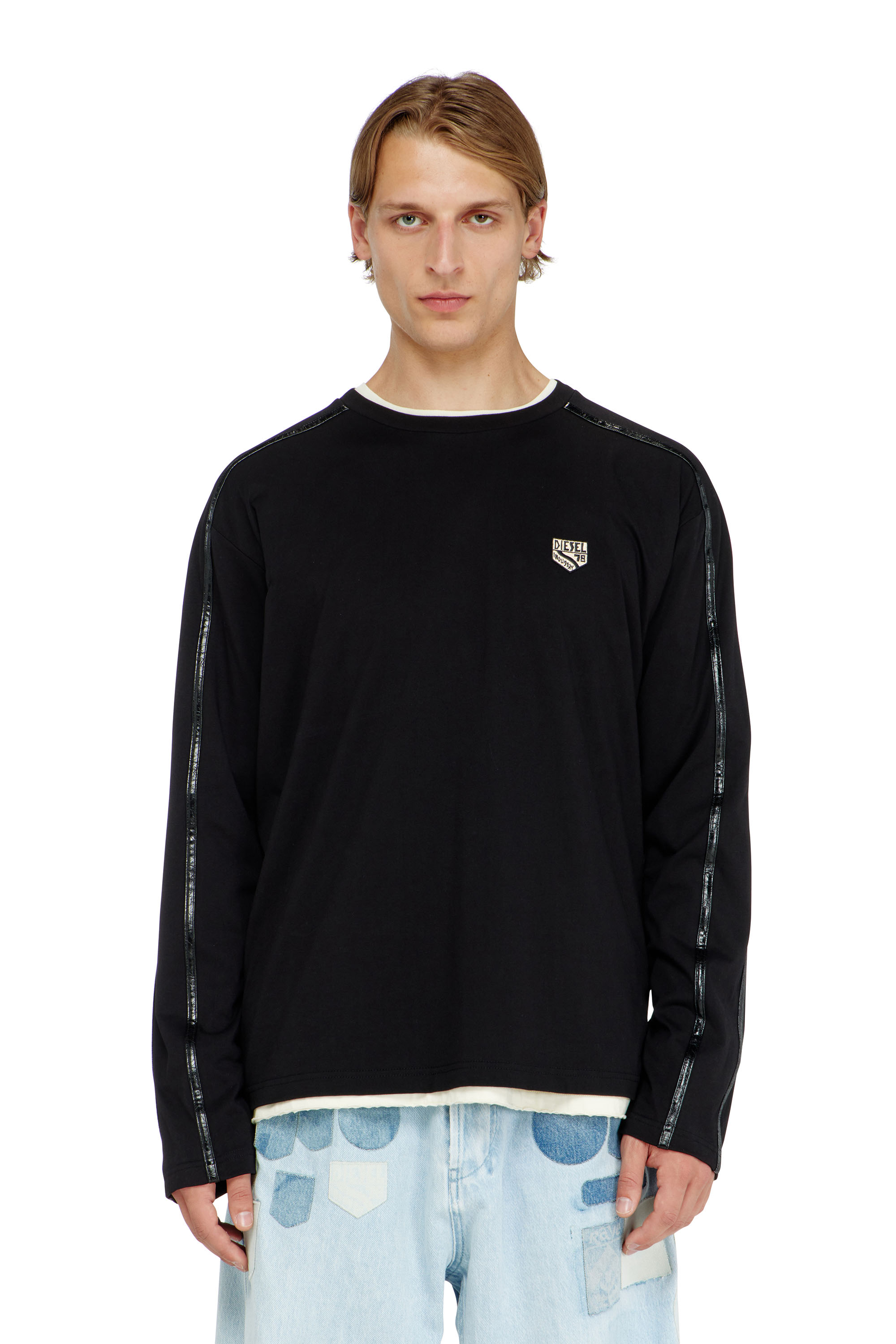 Diesel - T-NORM-LS-FL, Man's Long-sleeve T-shirt with tonal trims in Black - 1