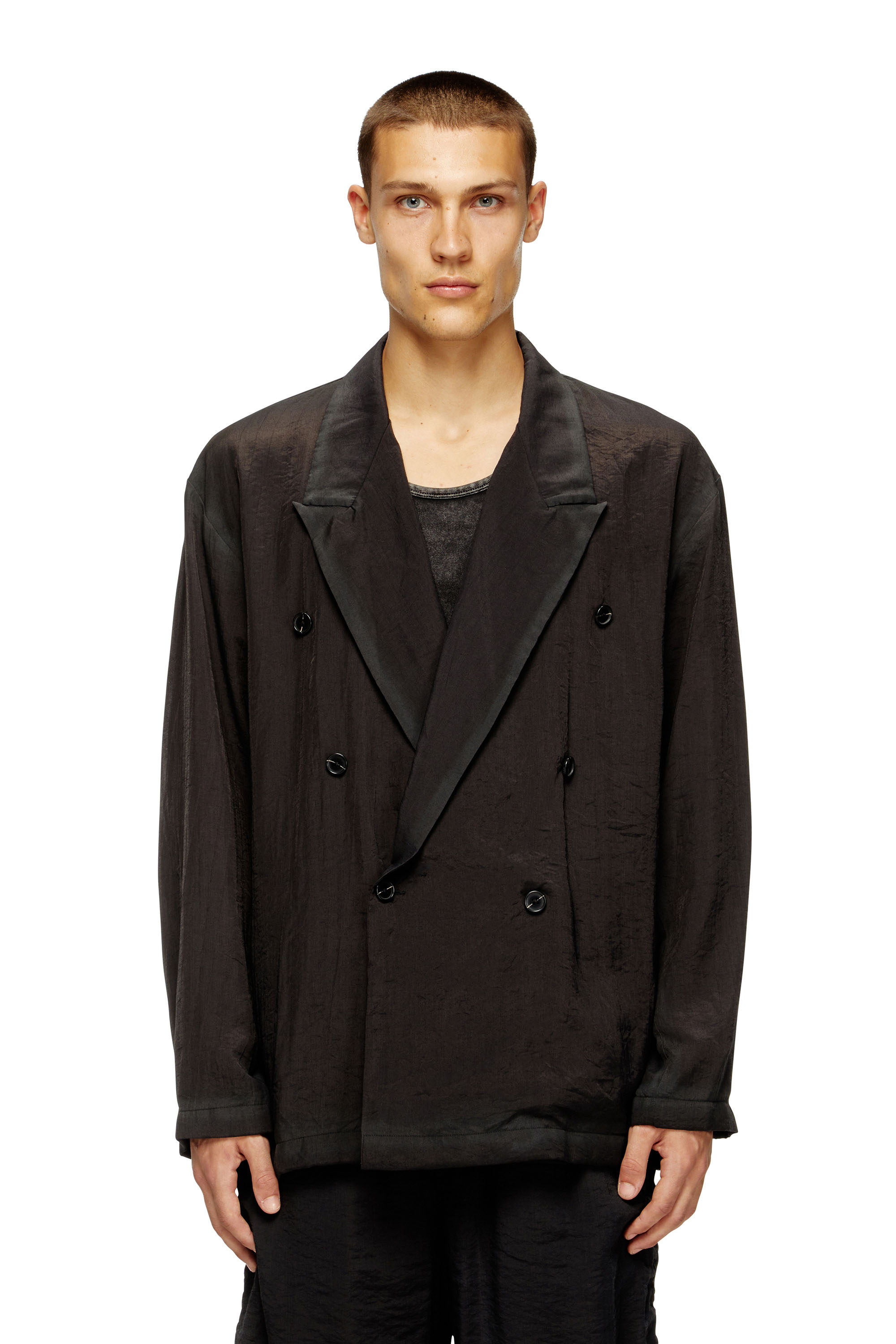 Diesel - J-KEYSERY, Man's Double-breasted blazer in wrinkled shell in Black - 3